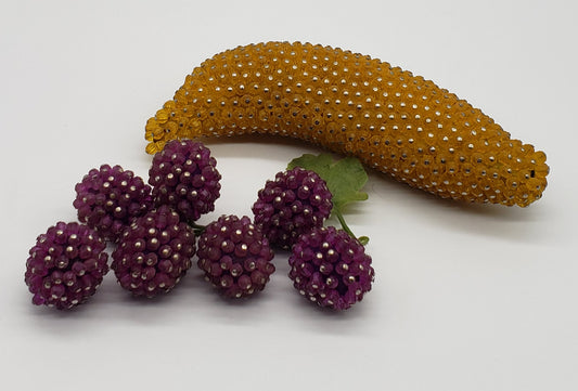 1960's BEADED Push Pin Sequin LIFE SIZE FRUIT