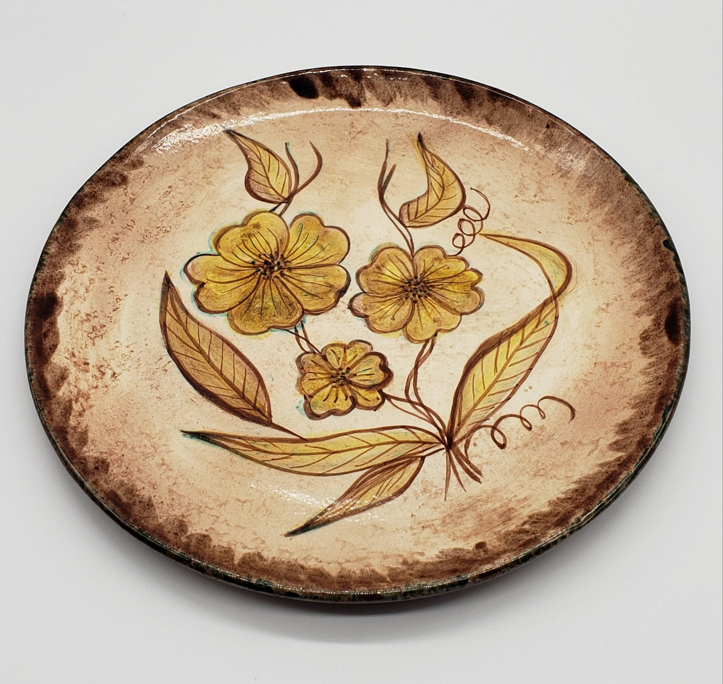 Vintage Hand Painted 60s Hobbyist Ceramic Plate with Flowers