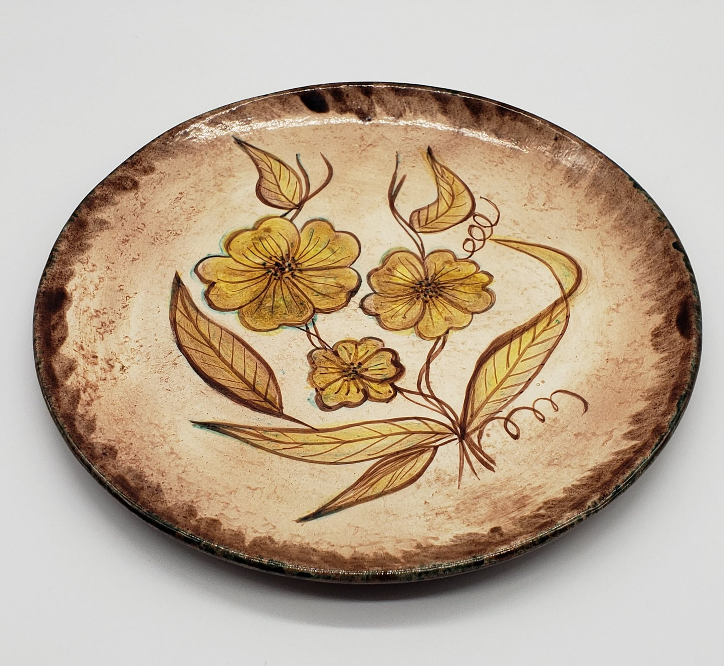 Vintage Hand Painted 60s Hobbyist Ceramic Plate with Flowers