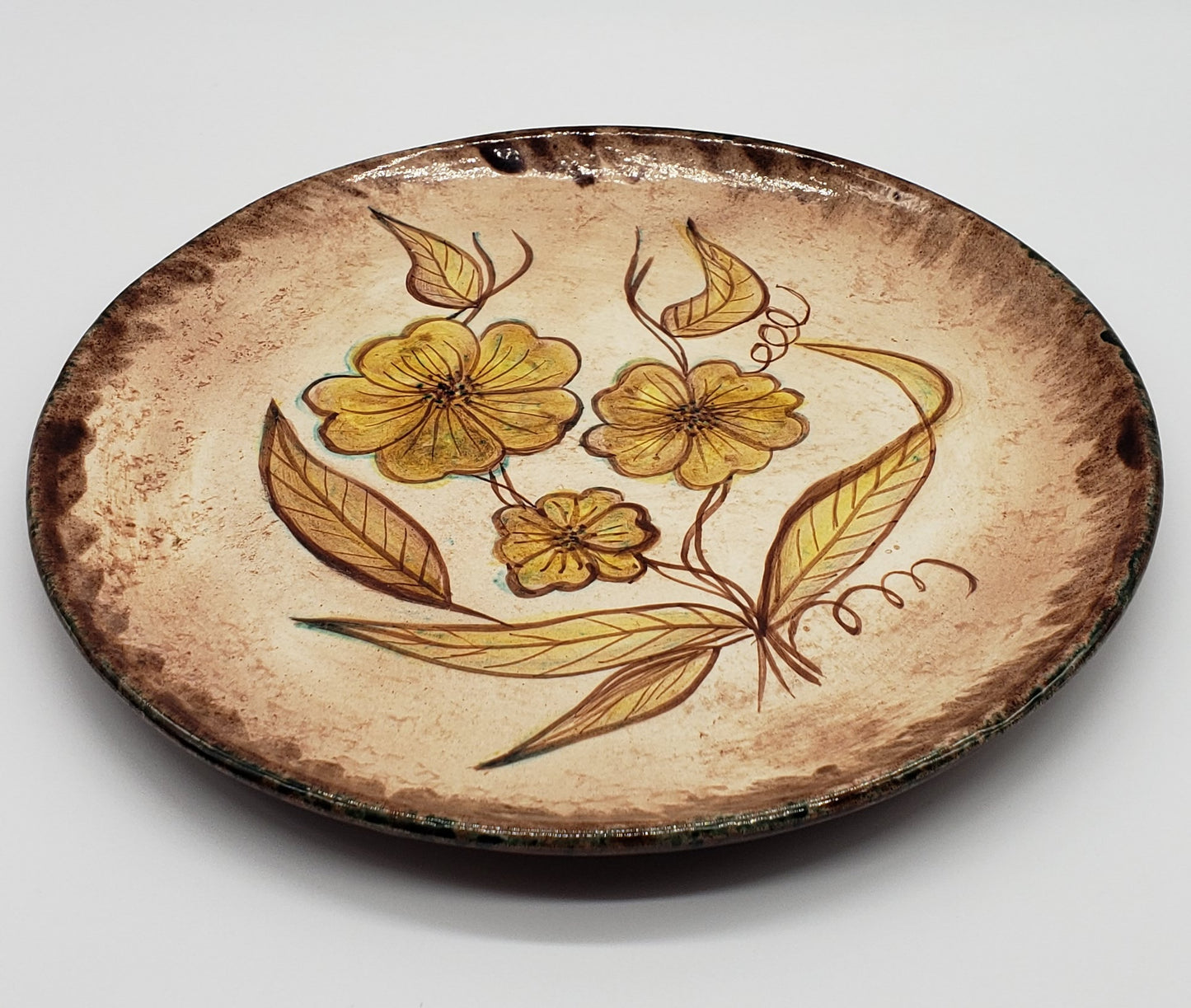 Vintage Hand Painted 60s Hobbyist Ceramic Plate with Flowers
