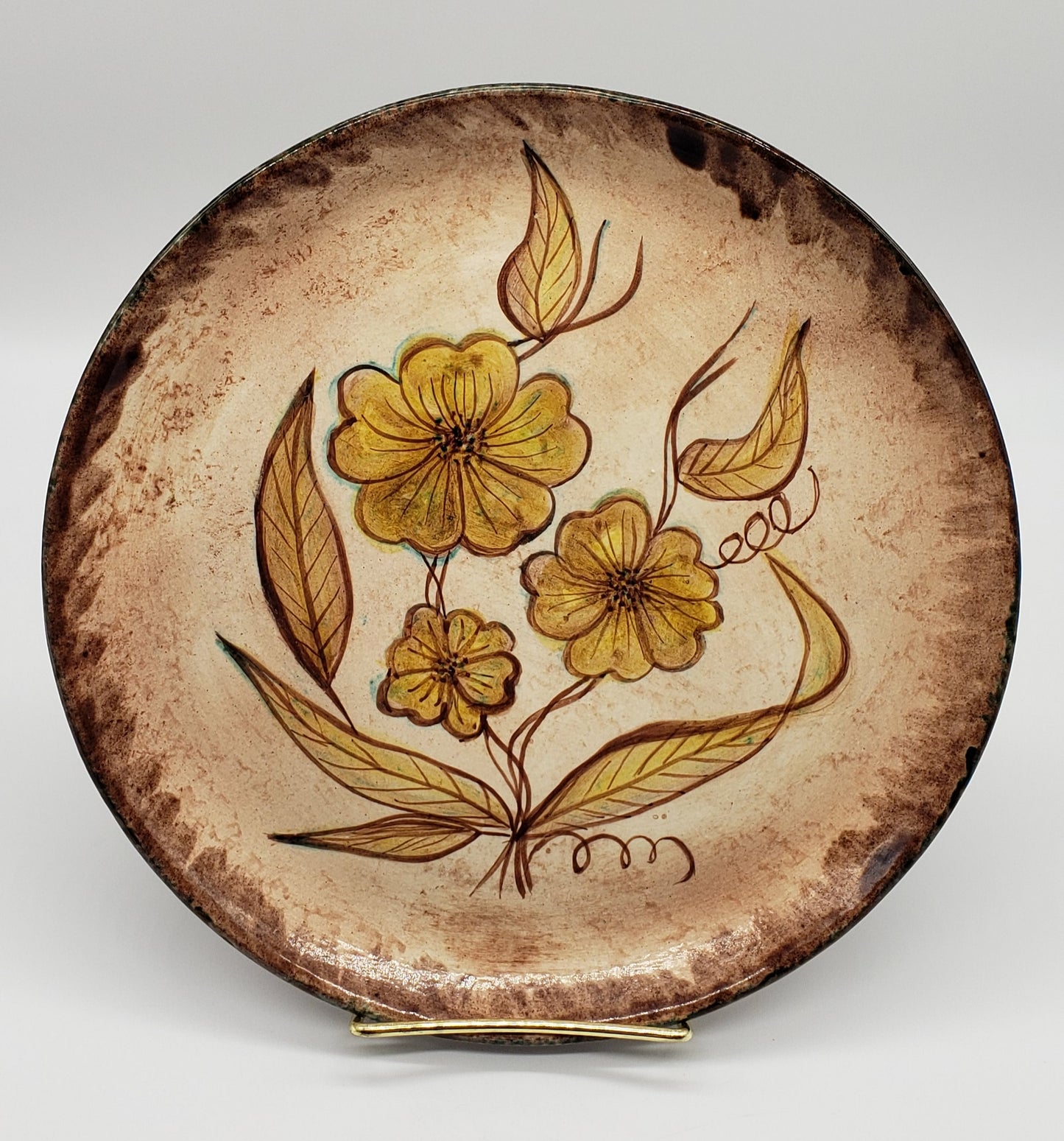Vintage Hand Painted 60s Hobbyist Ceramic Plate with Flowers