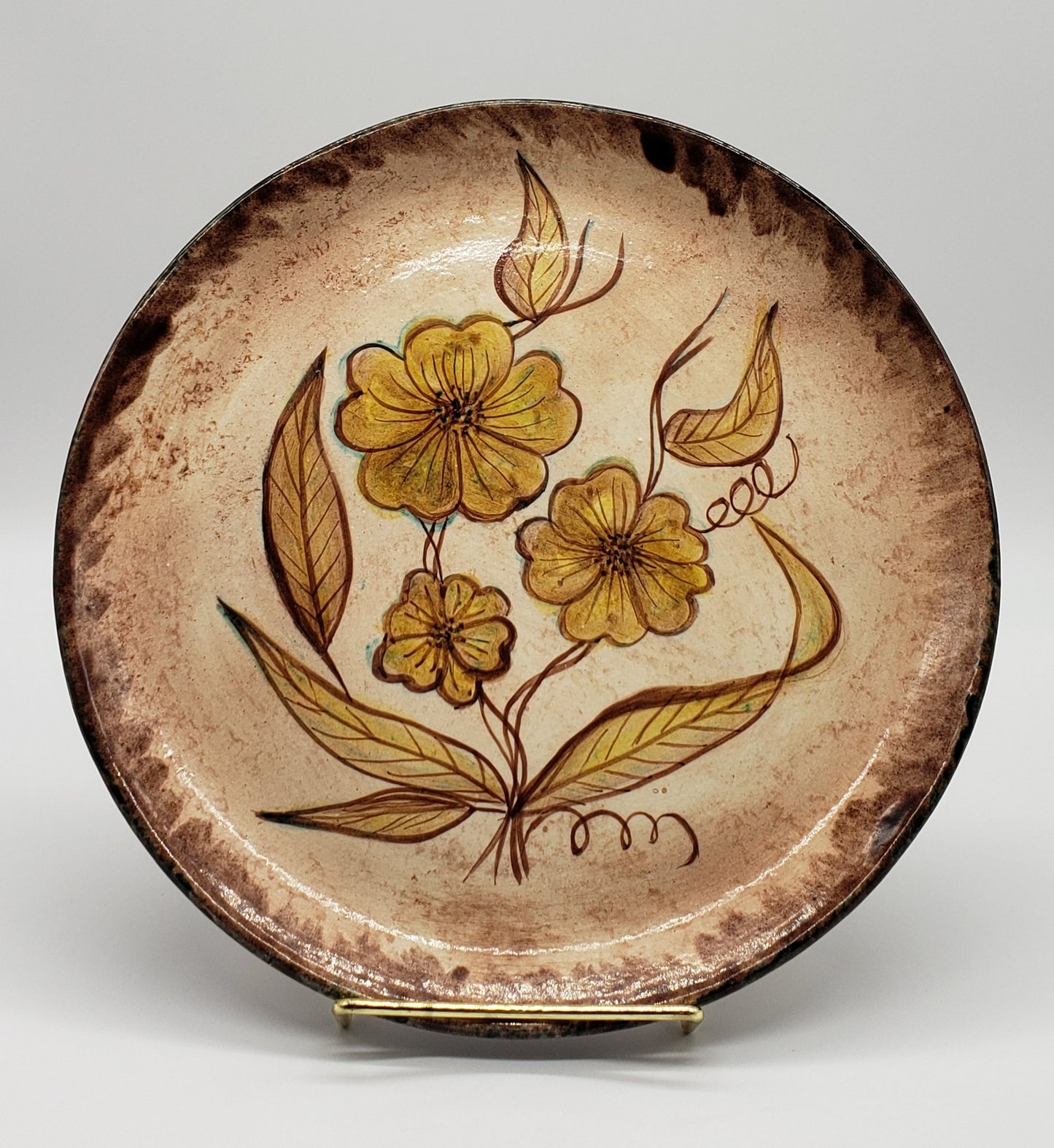 Vintage Hand Painted 60s Hobbyist Ceramic Plate with Flowers