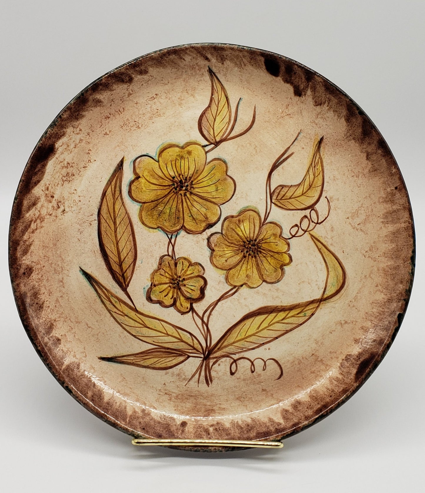 Vintage Hand Painted 60s Hobbyist Ceramic Plate with Flowers