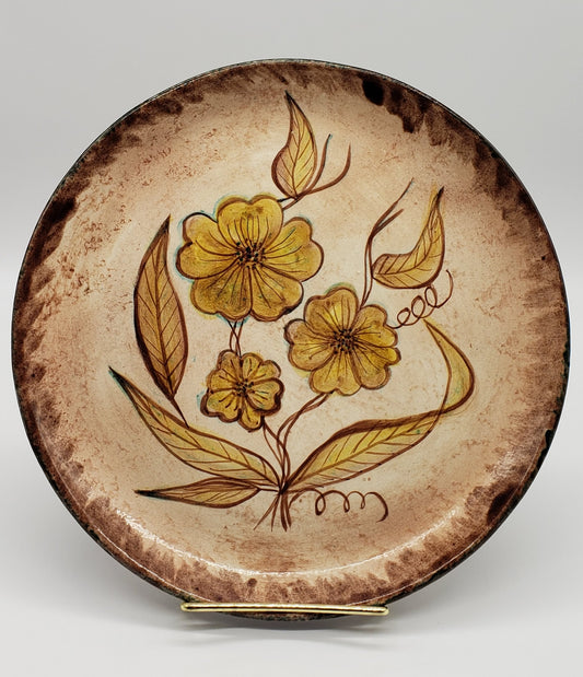 Vintage Hand Painted 60s Hobbyist Ceramic Plate with Flowers