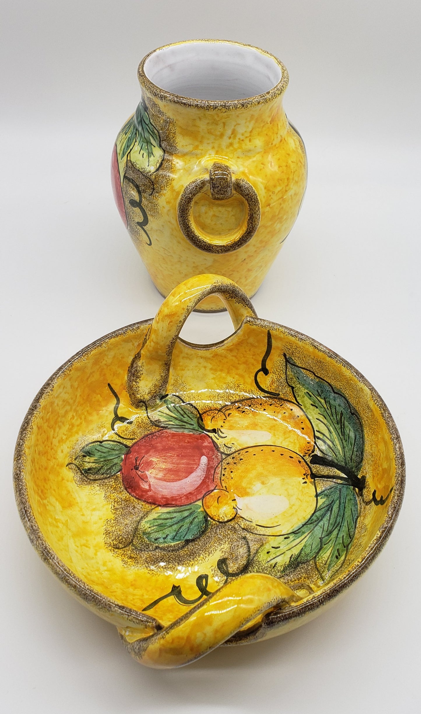 Italian Dipinto A Mano Lavarato Hand Painted Vase and basin