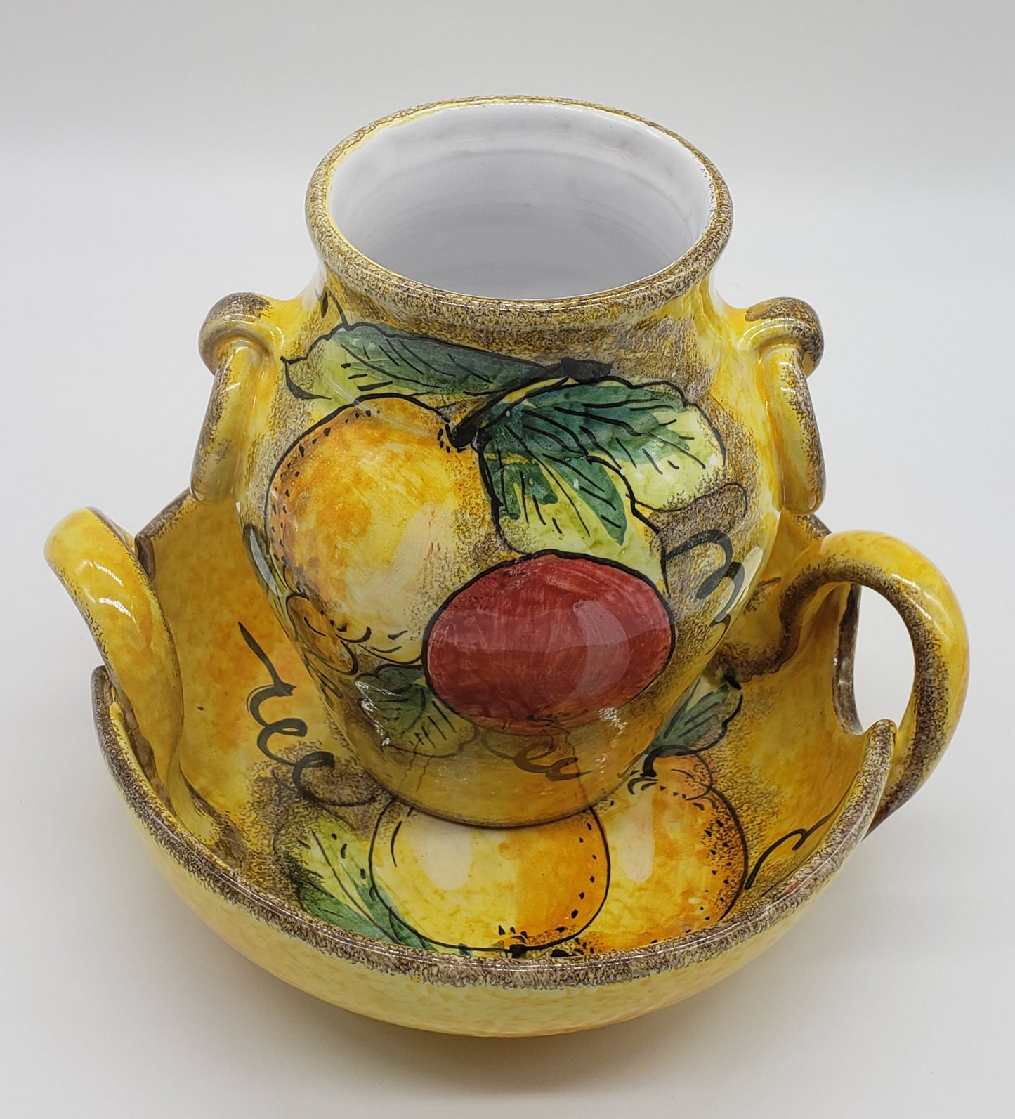 Italian Dipinto A Mano Lavarato Hand Painted Vase and basin