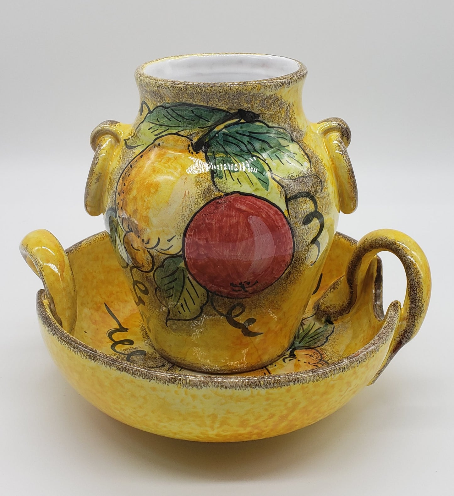 Italian Dipinto A Mano Lavarato Hand Painted Vase and basin