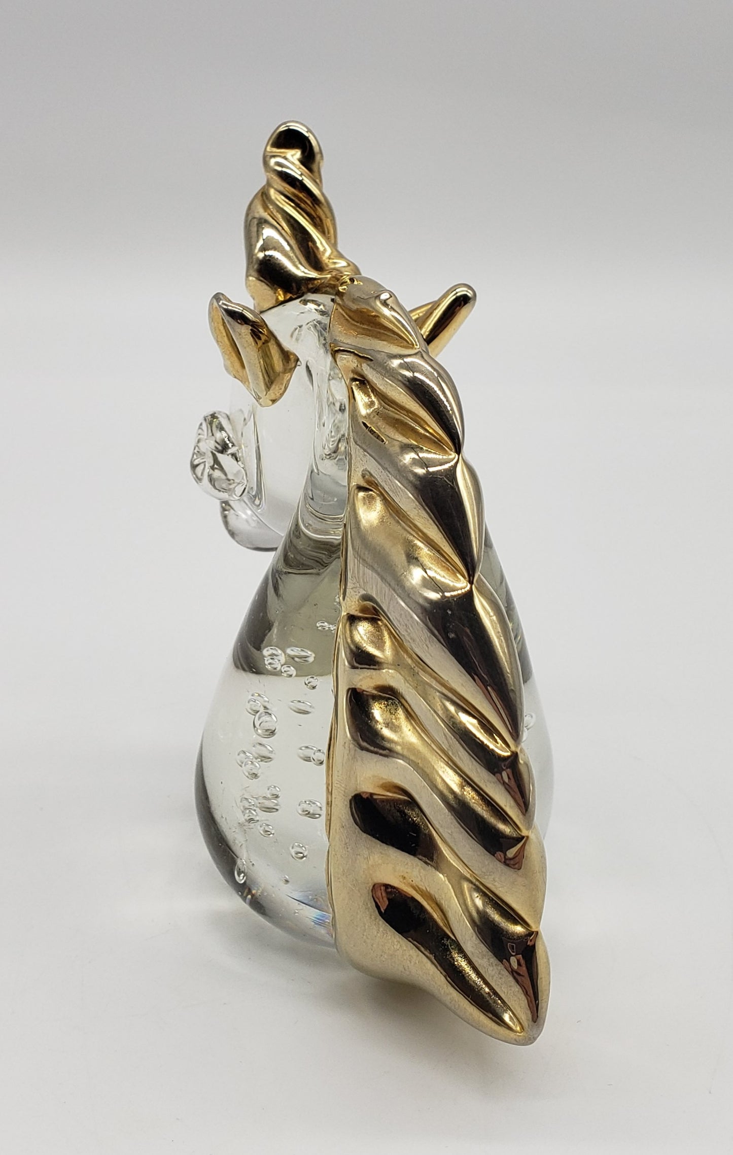 Glass and Metallic Gold Unicorn Figurine Paperweight