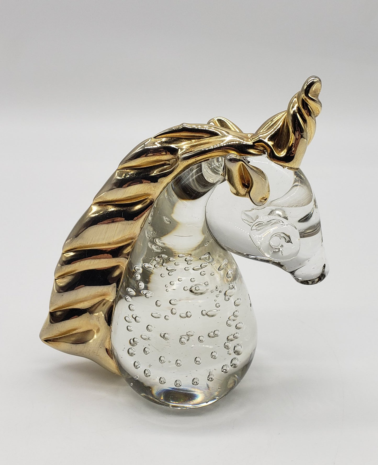 Glass and Metallic Gold Unicorn Figurine Paperweight