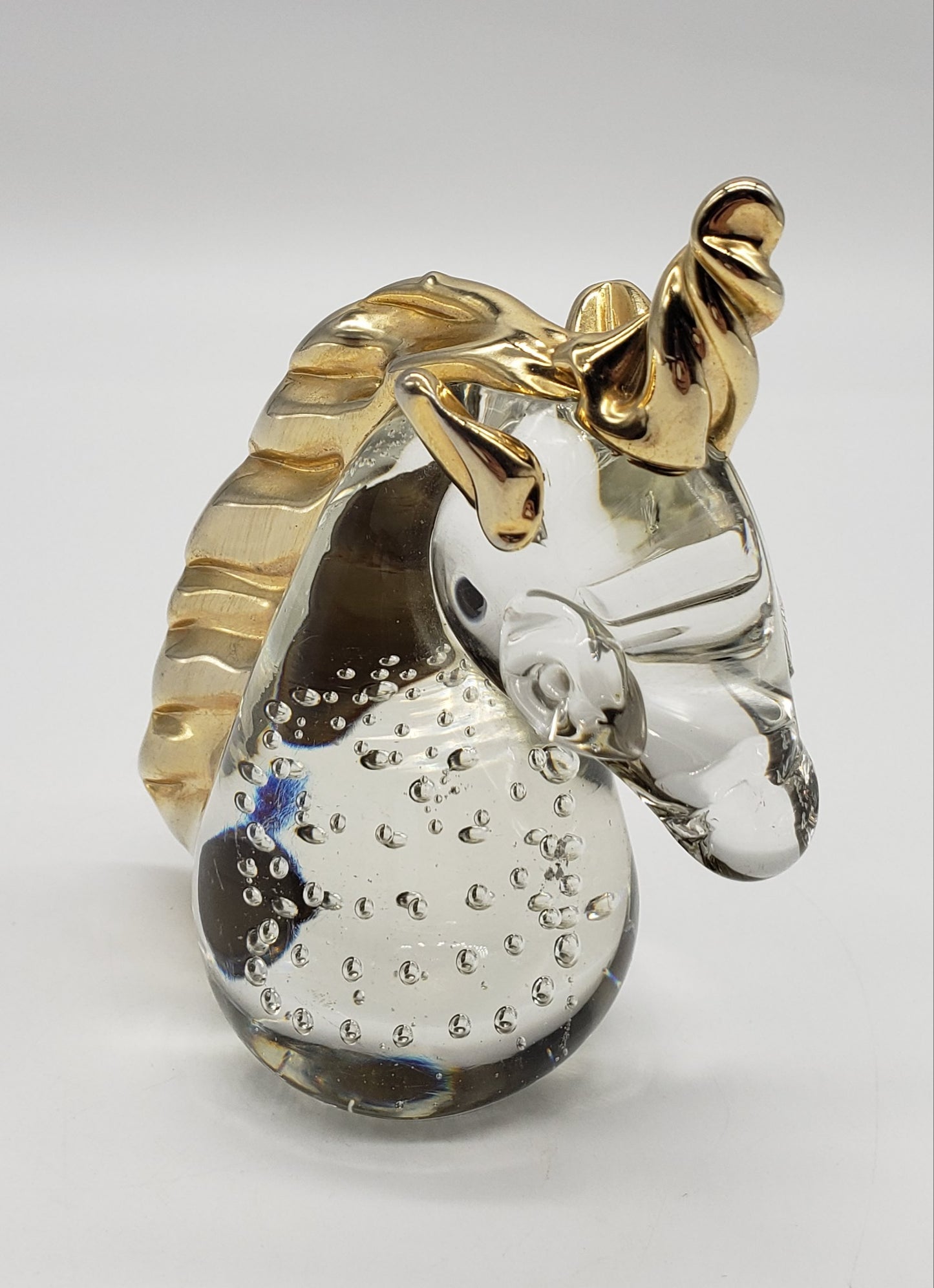 Glass and Metallic Gold Unicorn Figurine Paperweight