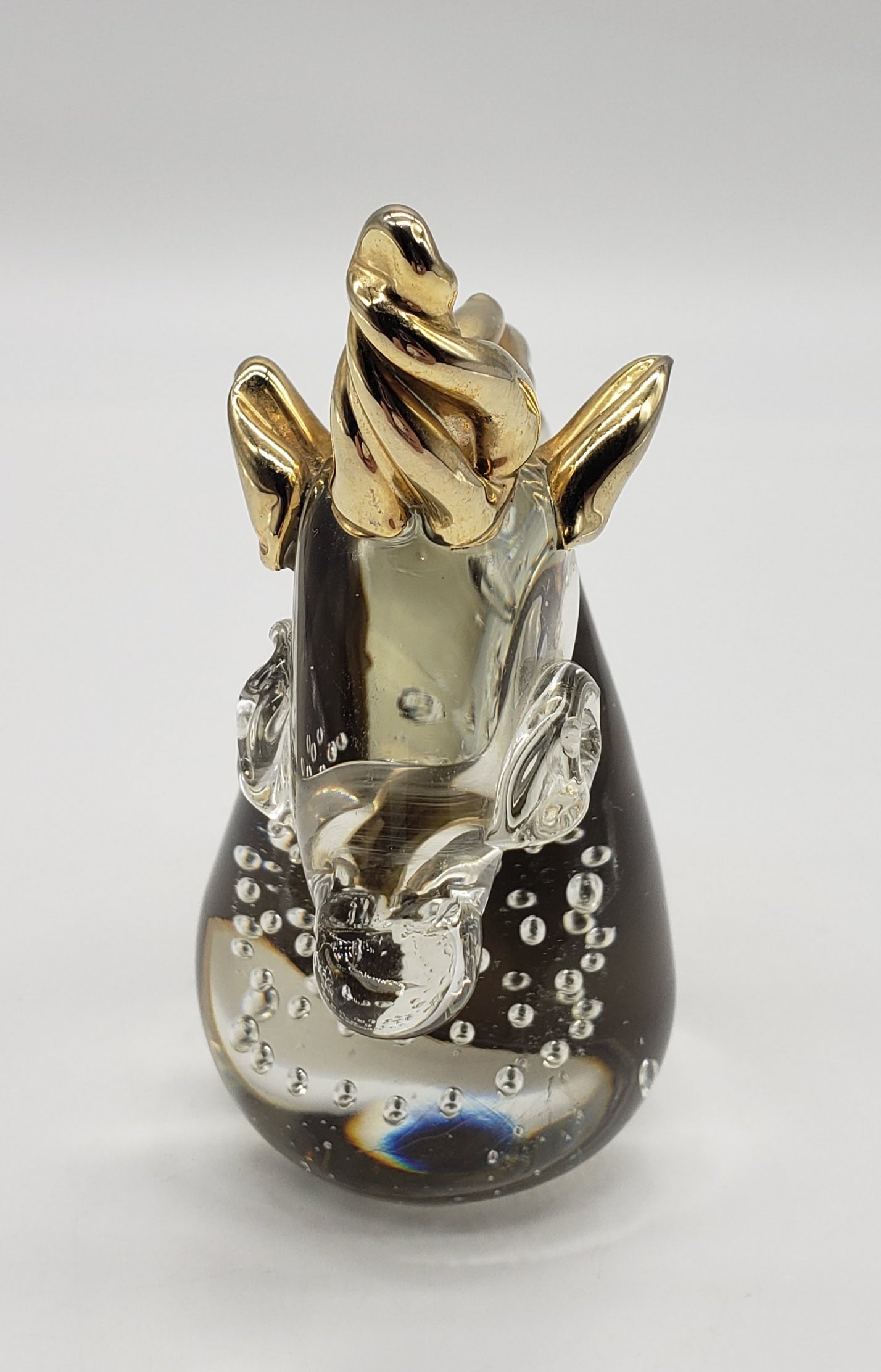 Glass and Metallic Gold Unicorn Figurine Paperweight