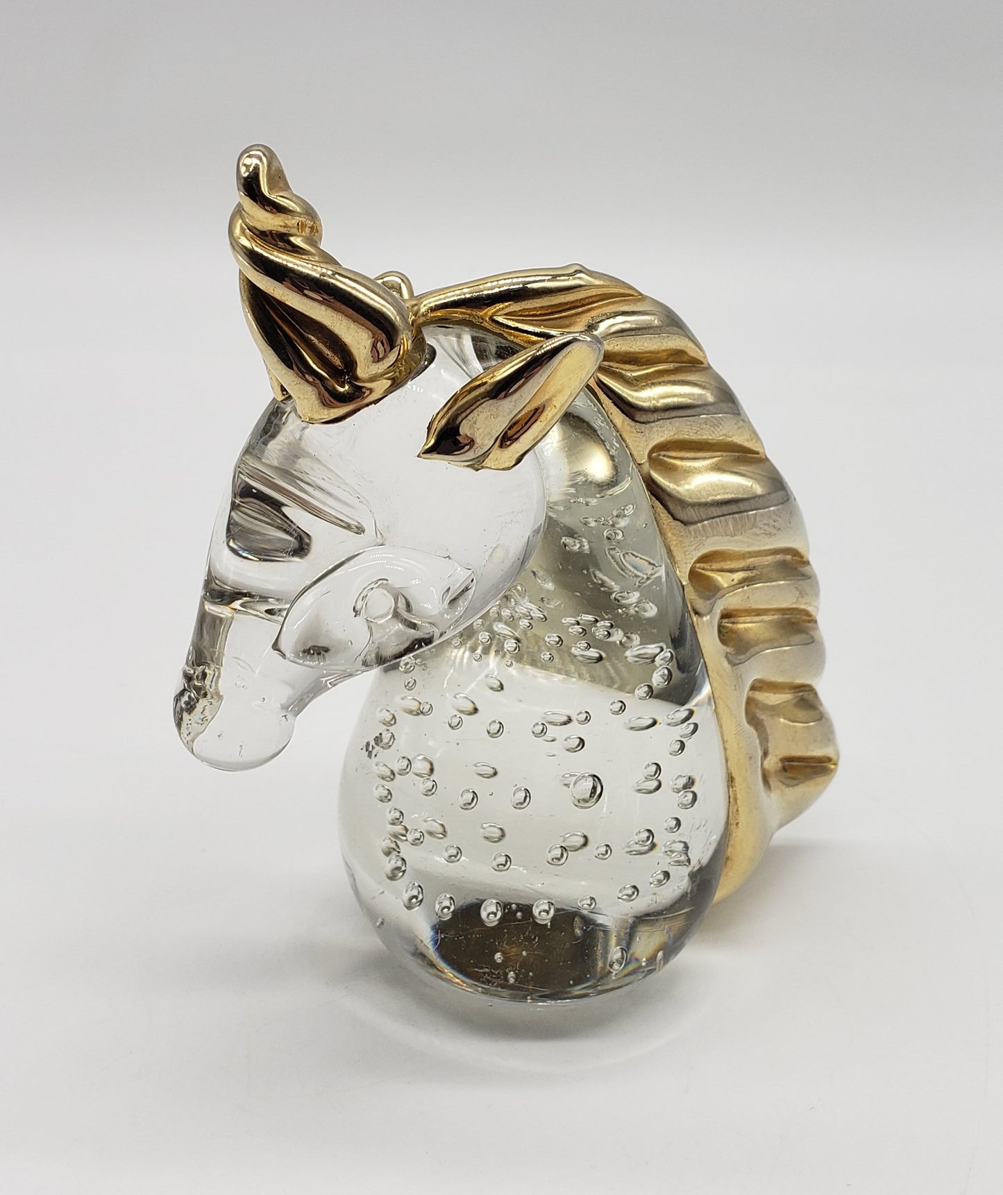 Glass and Metallic Gold Unicorn Figurine Paperweight