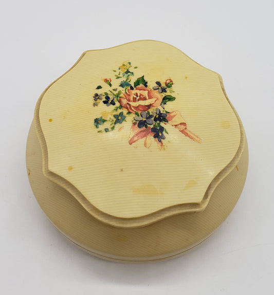 Celluloid Powder Box w/ Floral Lid Vanity Dresser Art Deco