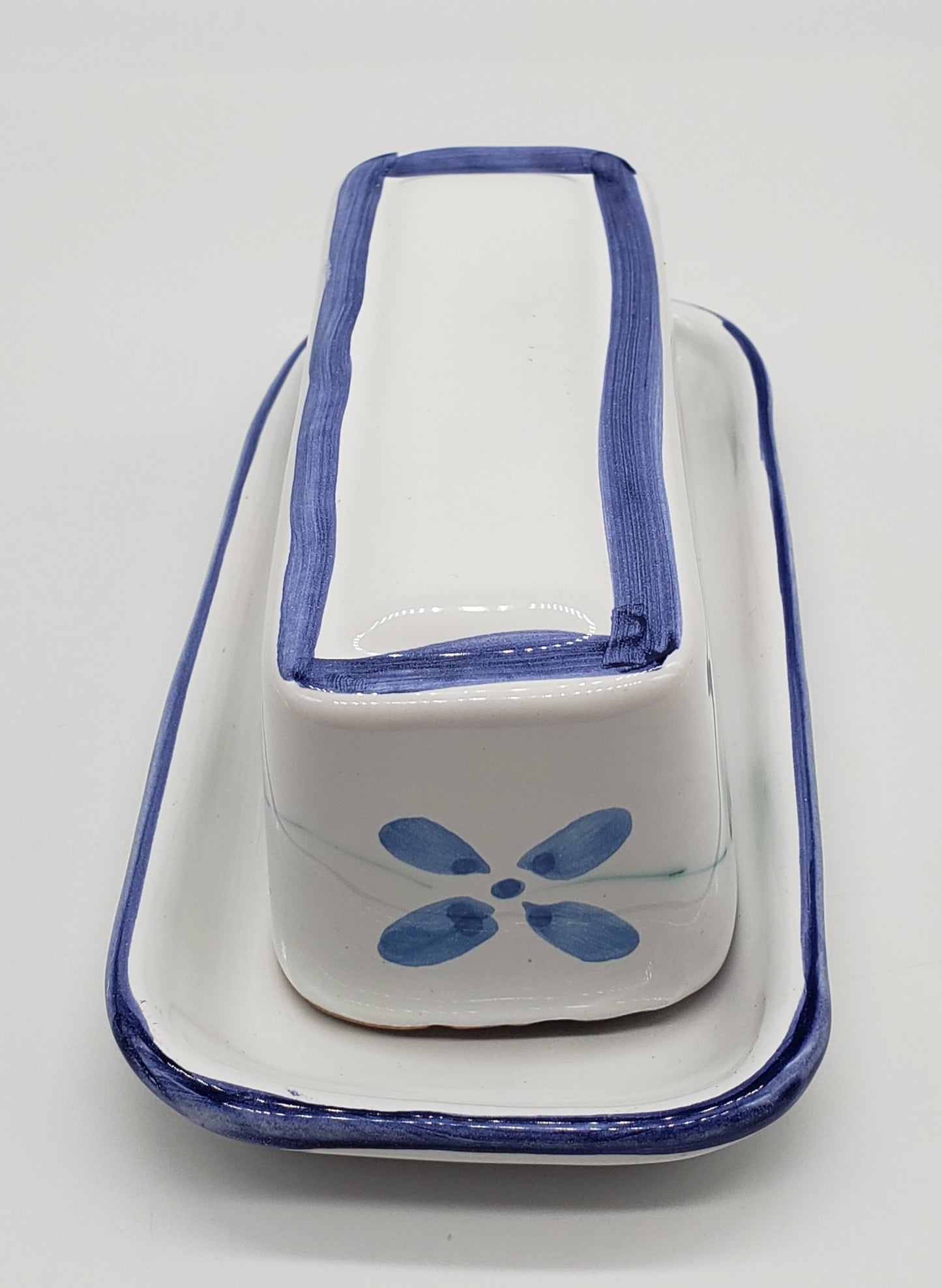 Caleca Hand Painted Pottery Covered Butter Dish