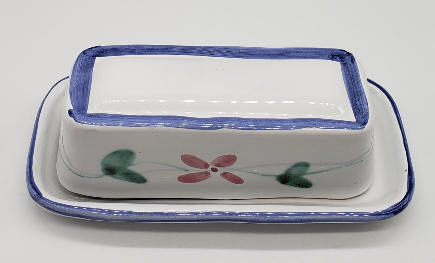 Caleca Hand Painted Pottery Covered Butter Dish