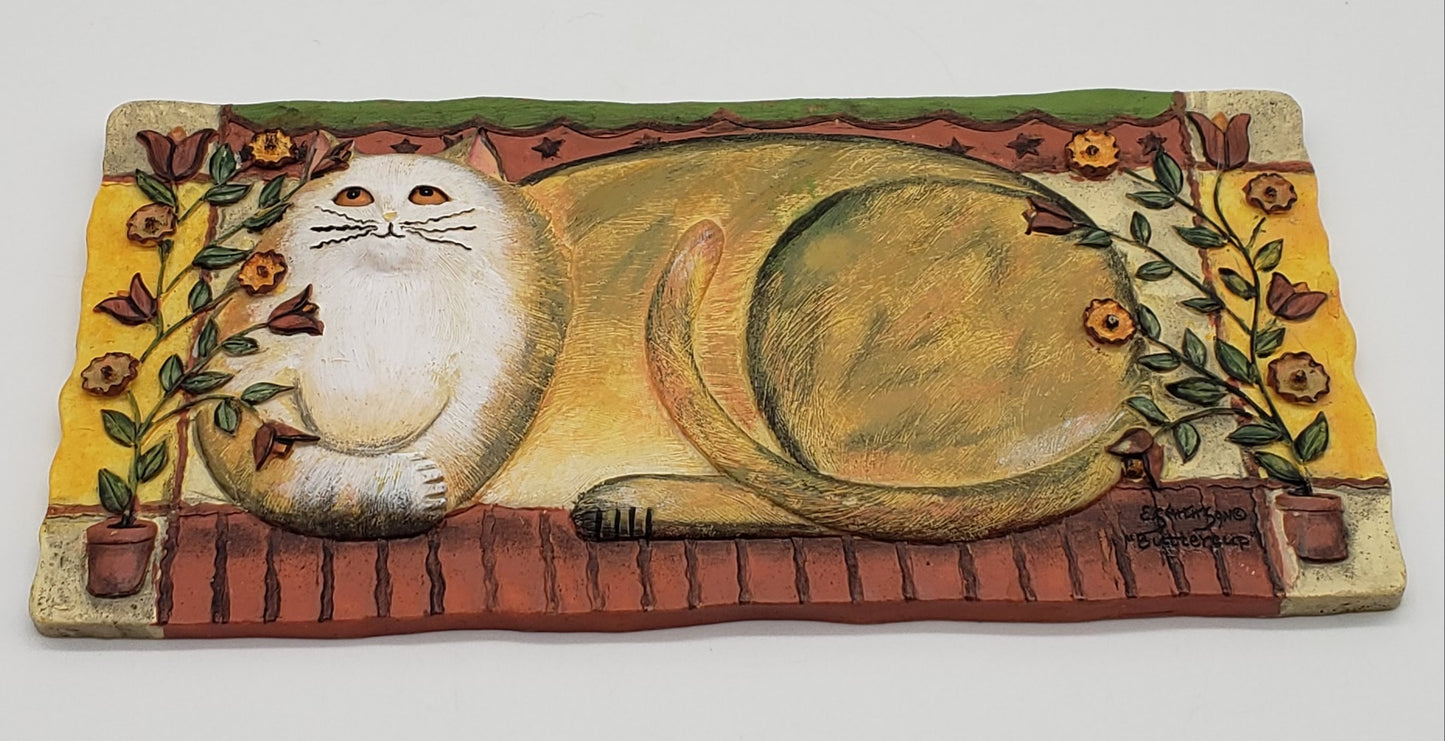 E. Smithson - “Buttercup” - Cat Folk Art - 3D Resin Wall Plaque