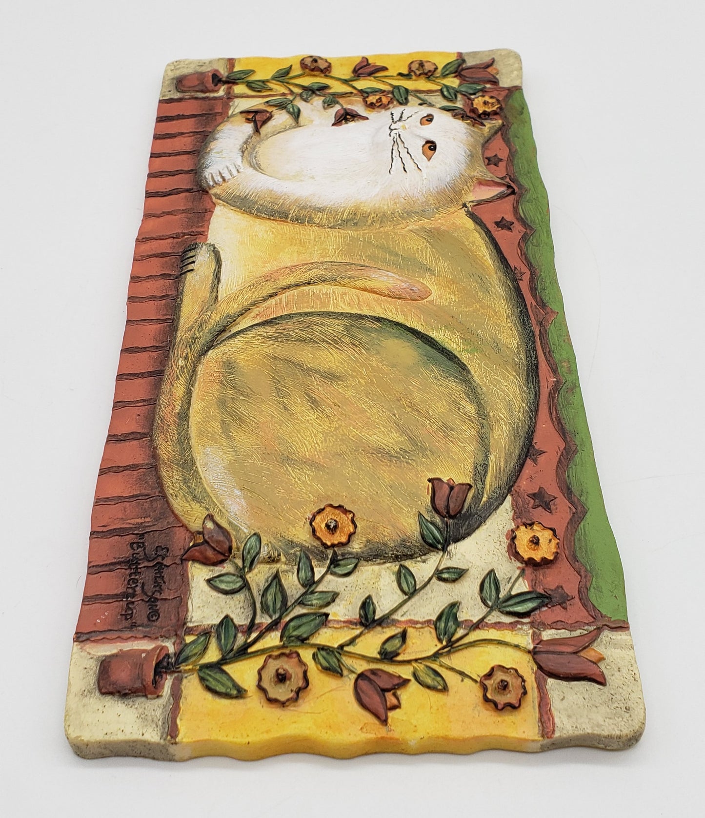 E. Smithson - “Buttercup” - Cat Folk Art - 3D Resin Wall Plaque
