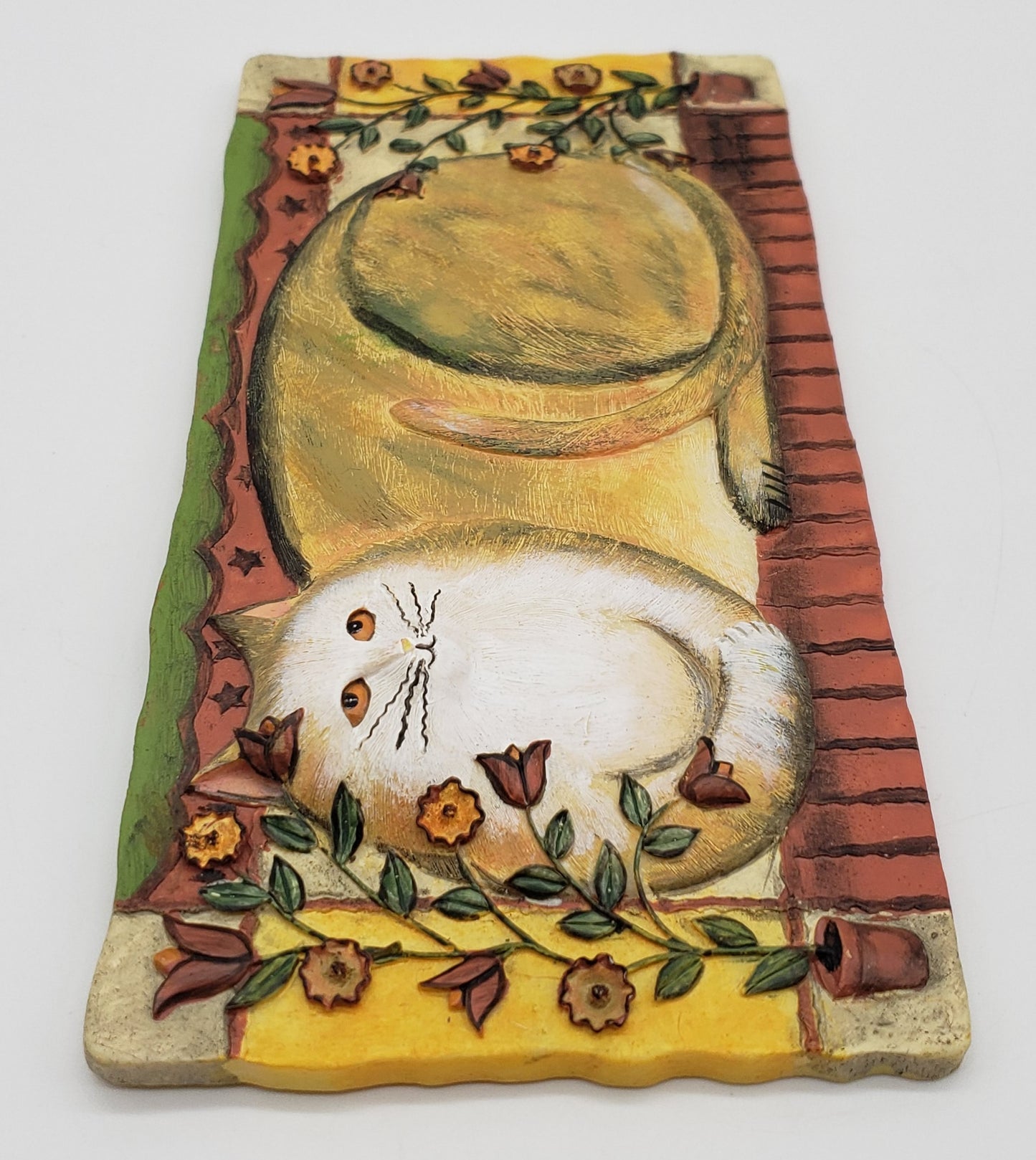 E. Smithson - “Buttercup” - Cat Folk Art - 3D Resin Wall Plaque