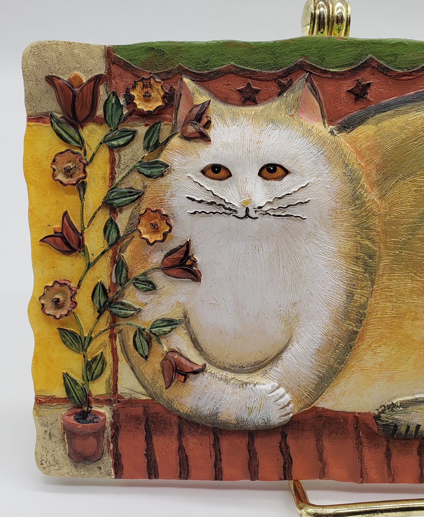 E. Smithson - “Buttercup” - Cat Folk Art - 3D Resin Wall Plaque