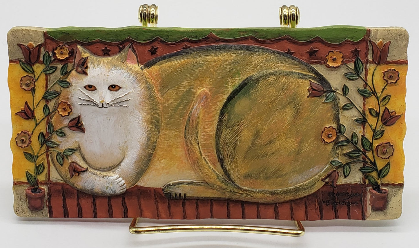 E. Smithson - “Buttercup” - Cat Folk Art - 3D Resin Wall Plaque