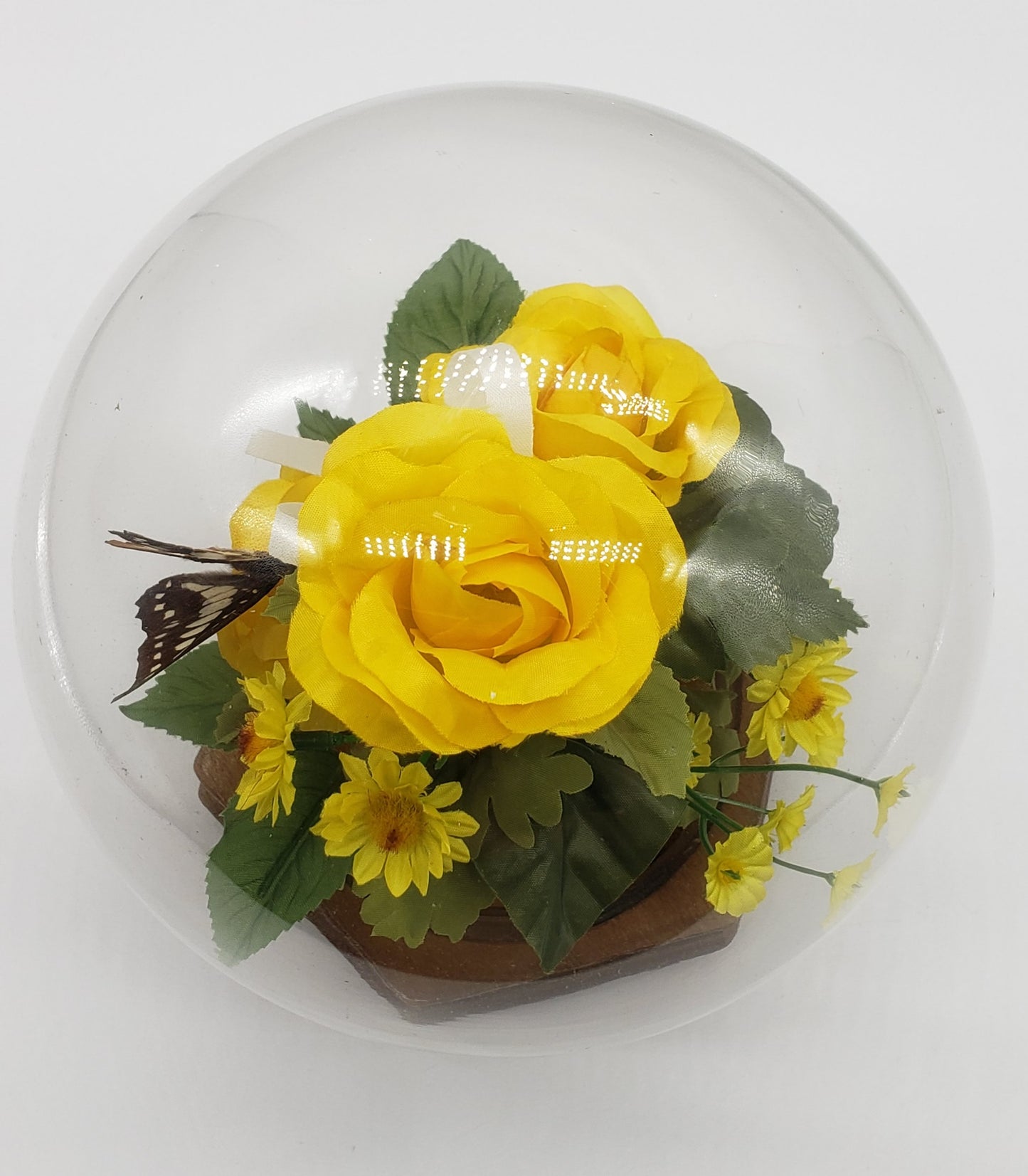 Faux Floral and Butterfly Dome Terrarium