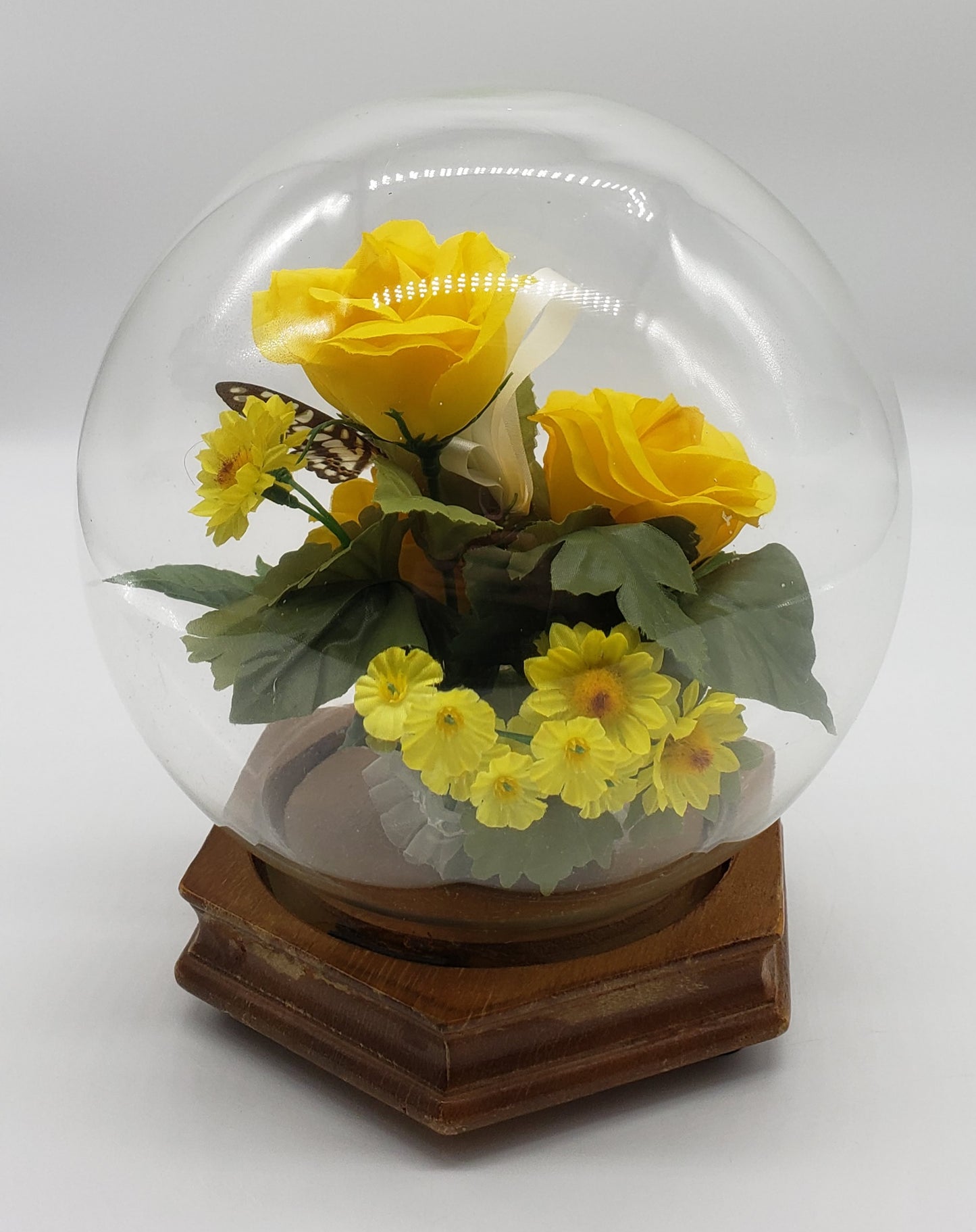 Faux Floral and Butterfly Dome Terrarium
