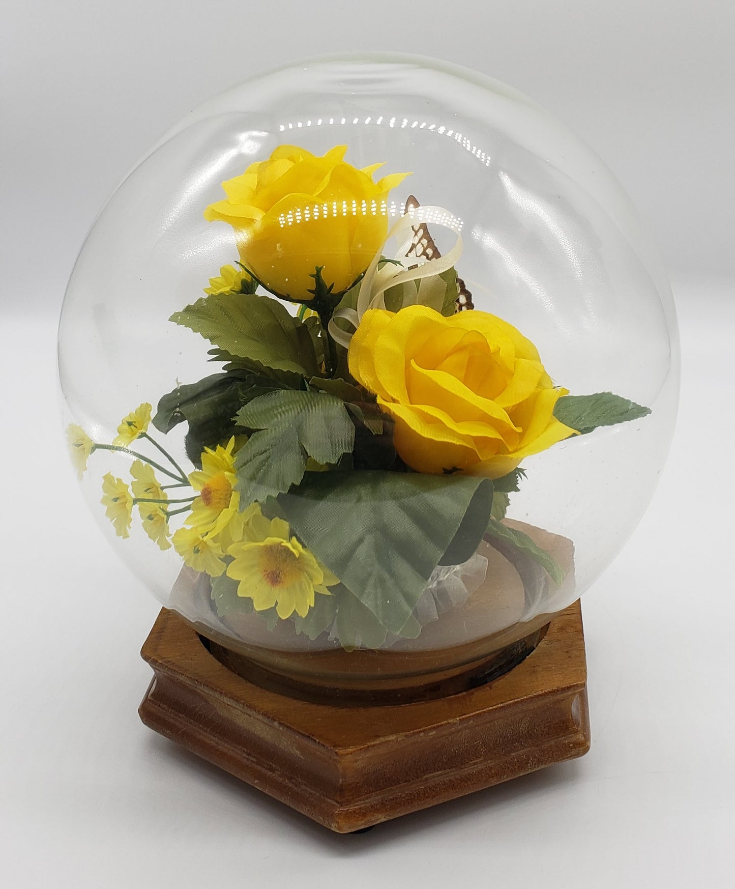 Faux Floral and Butterfly Dome Terrarium