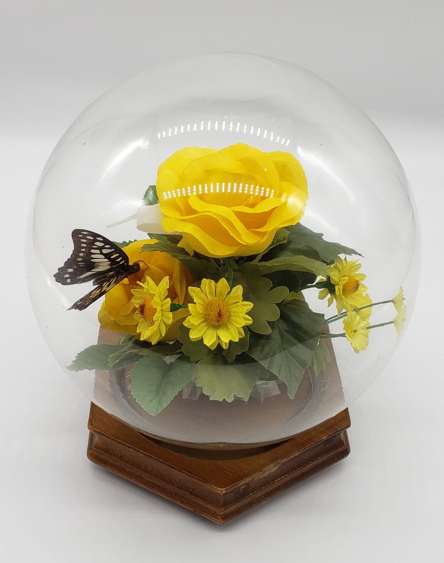 Faux Floral and Butterfly Dome Terrarium
