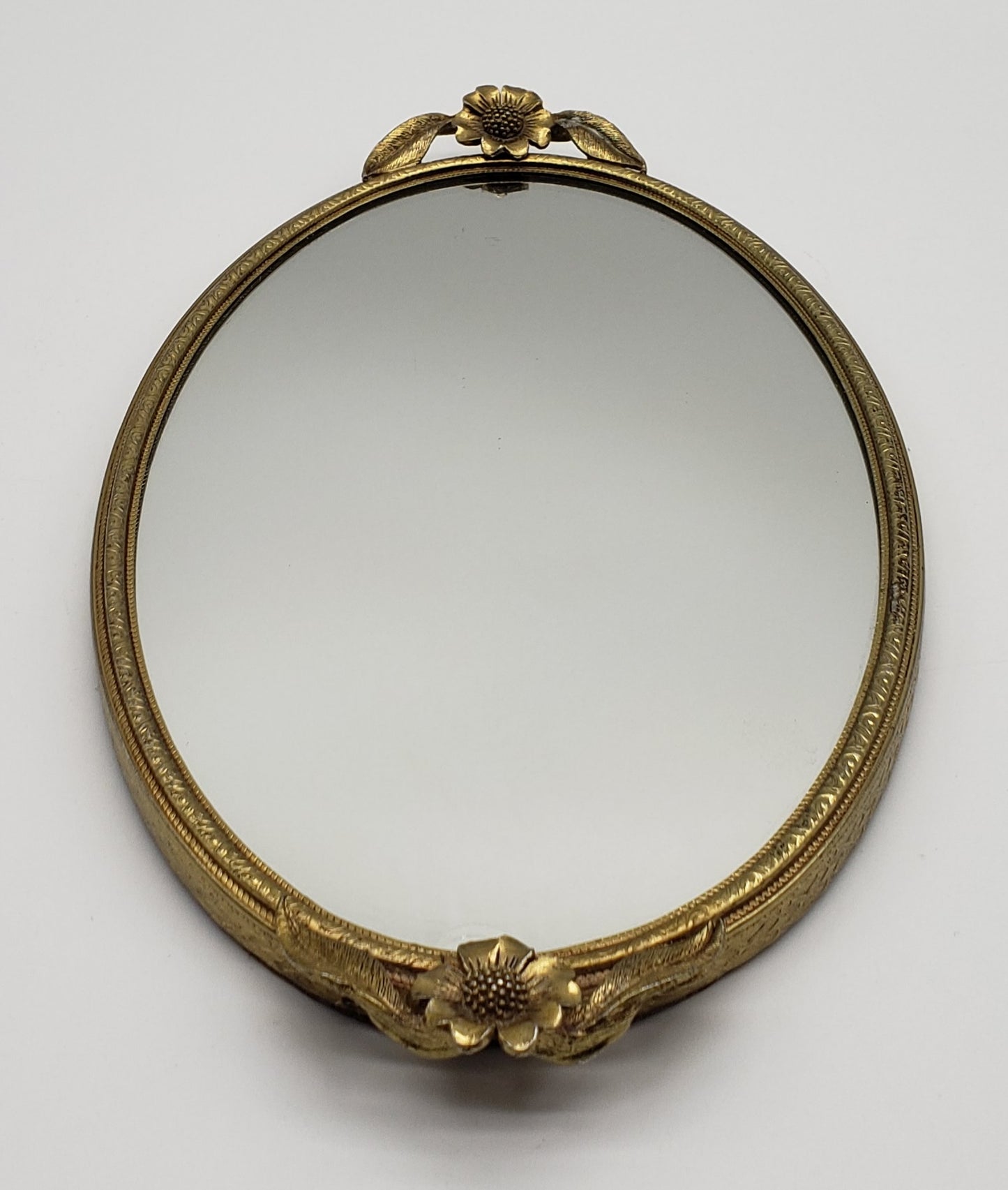 Matson Gold Washed Flower Oval Mirror Vanity