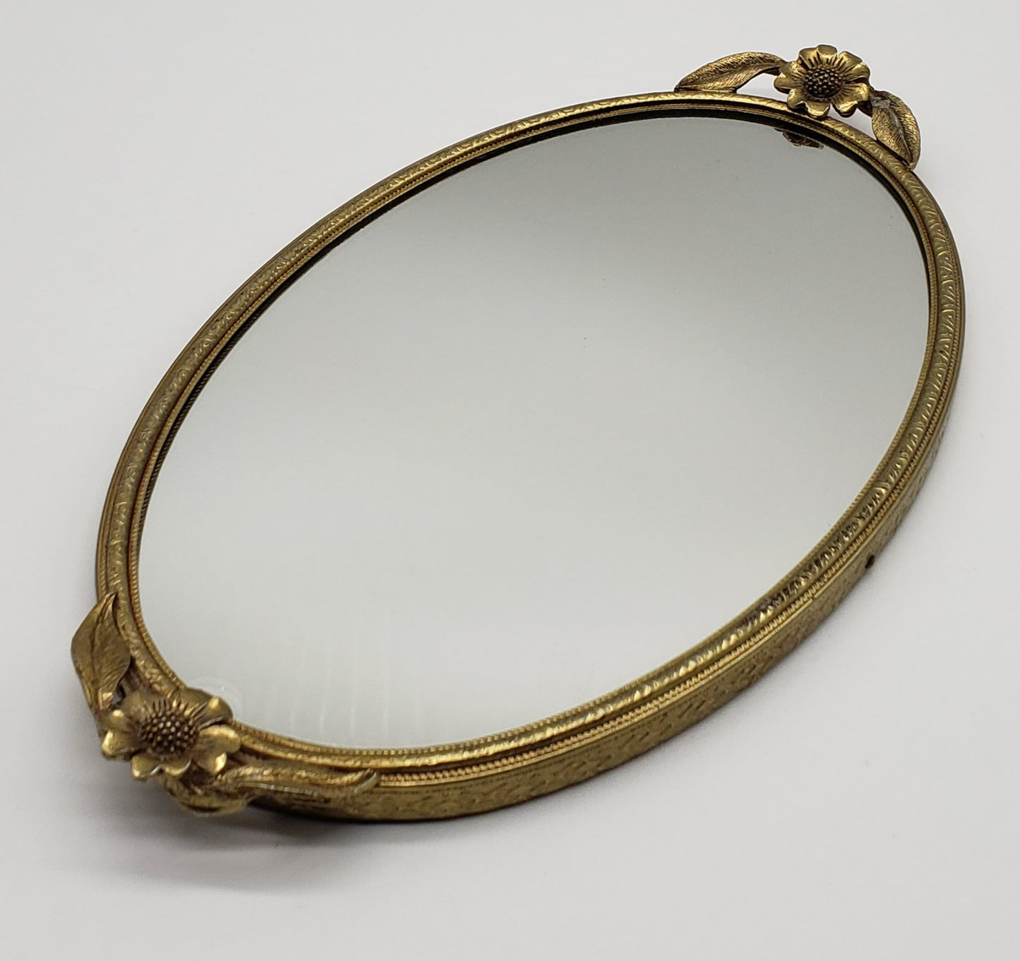 Matson Gold Washed Flower Oval Mirror Vanity