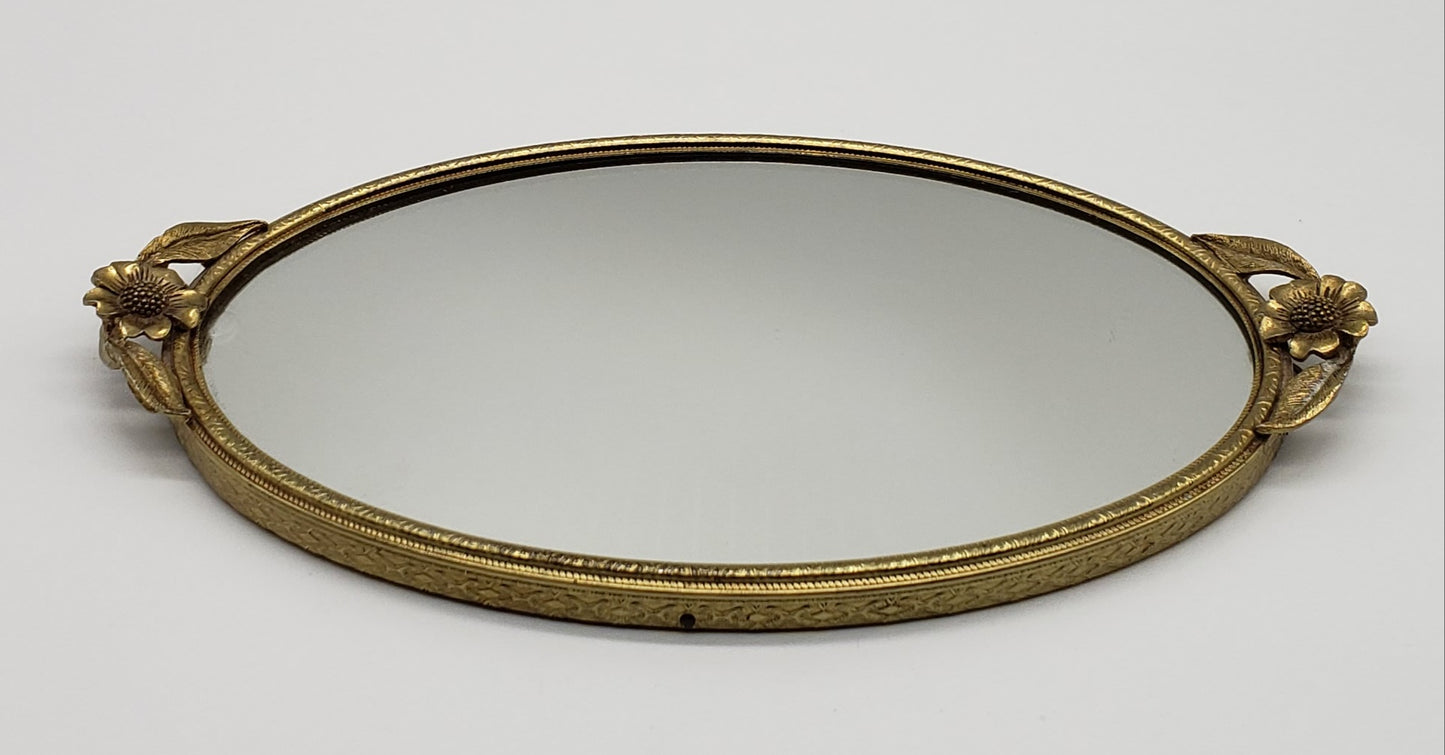 Matson Gold Washed Flower Oval Mirror Vanity