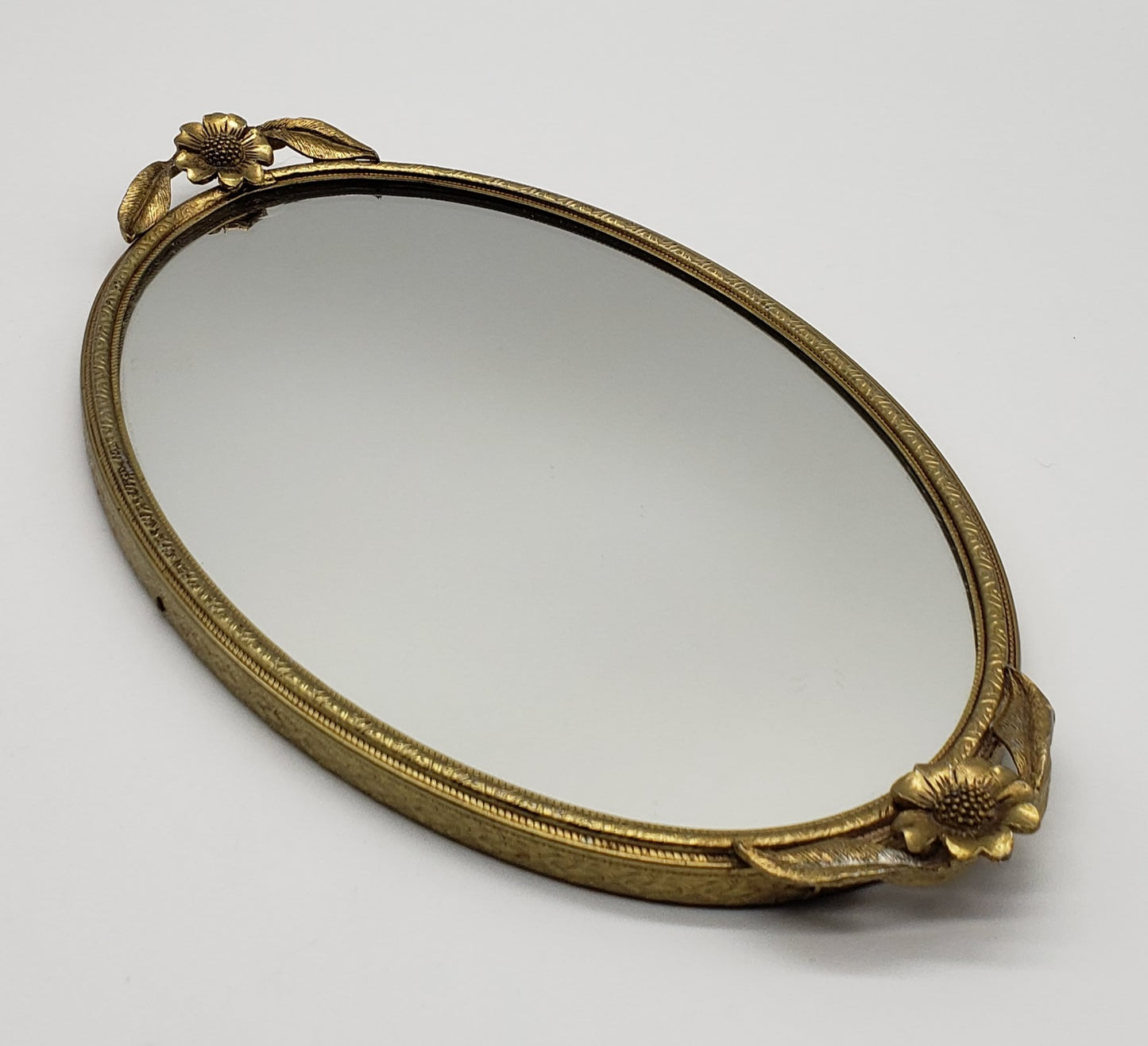 Matson Gold Washed Flower Oval Mirror Vanity