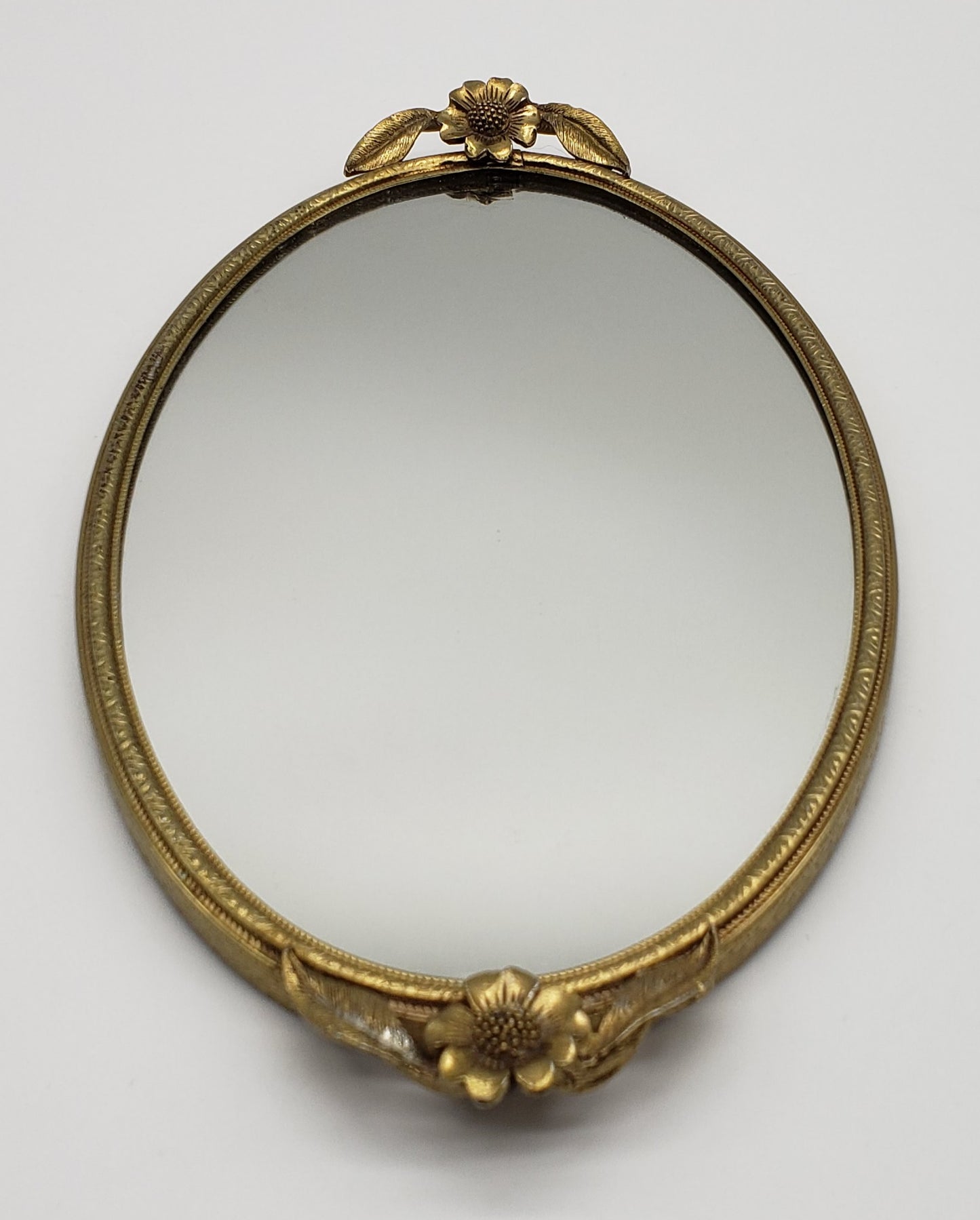 Matson Gold Washed Flower Oval Mirror Vanity