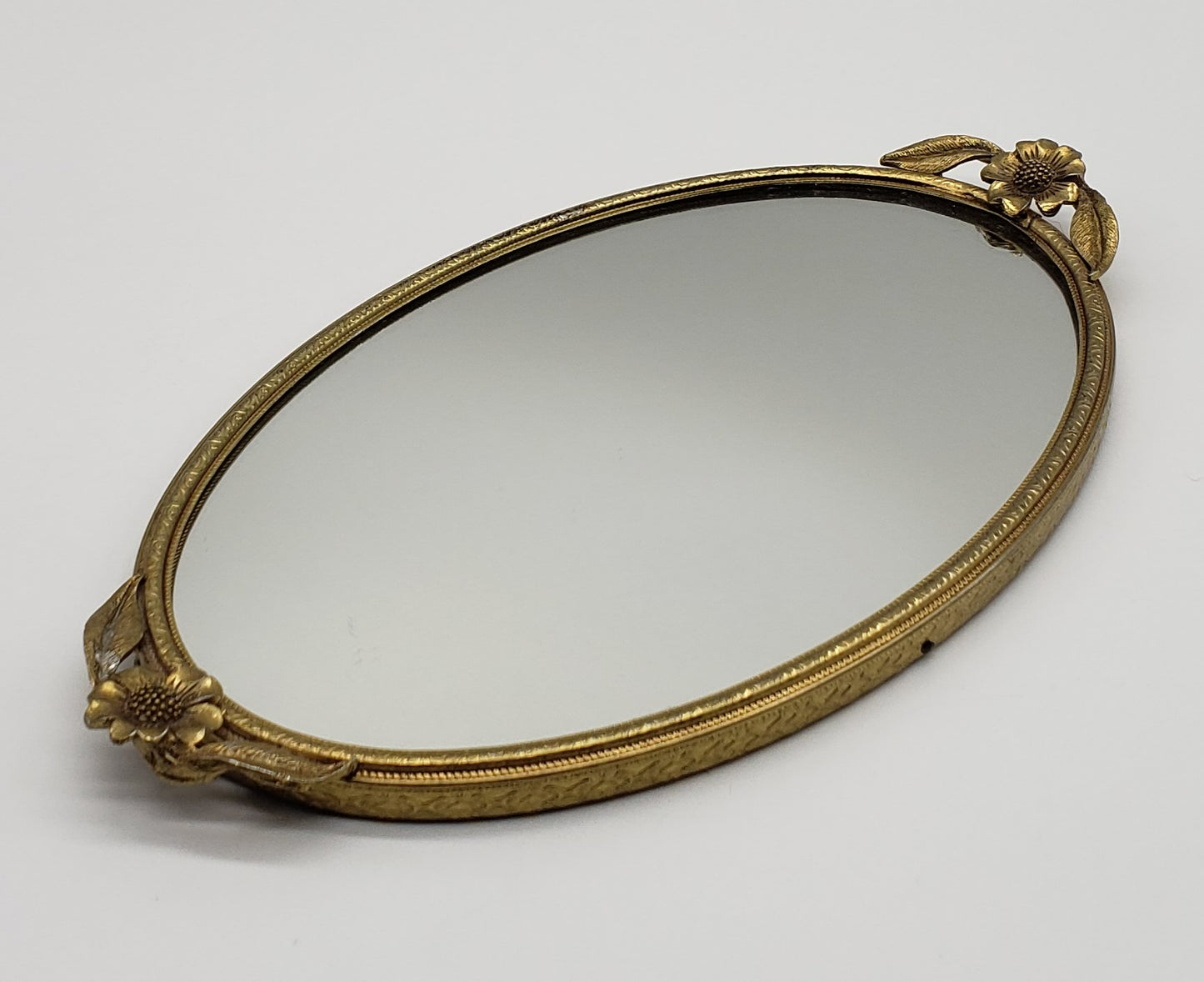 Matson Gold Washed Flower Oval Mirror Vanity