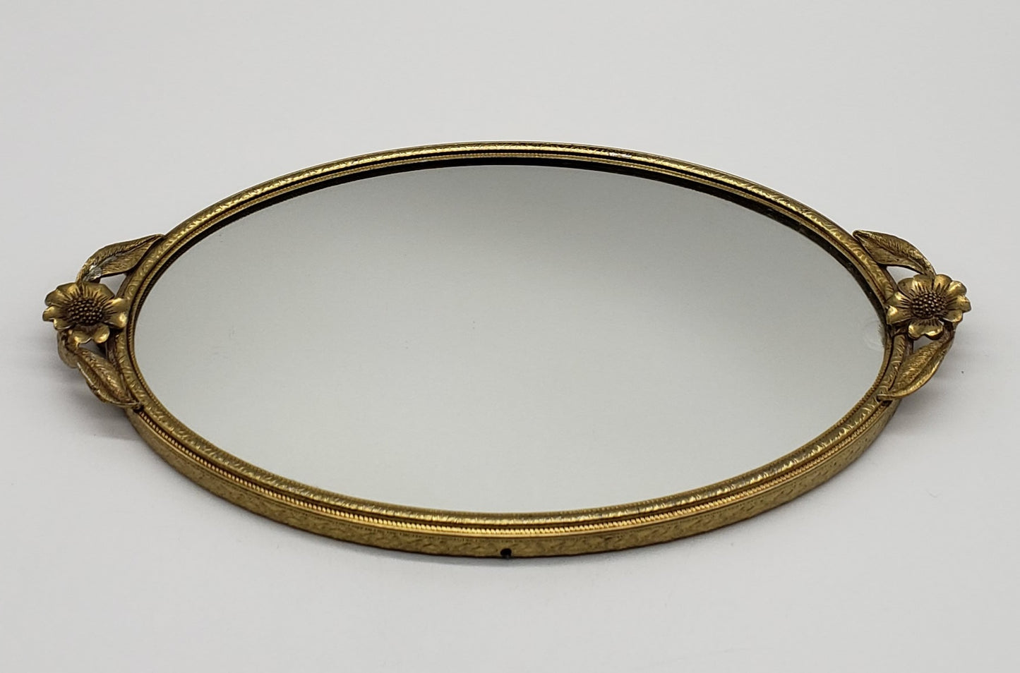 Matson Gold Washed Flower Oval Mirror Vanity