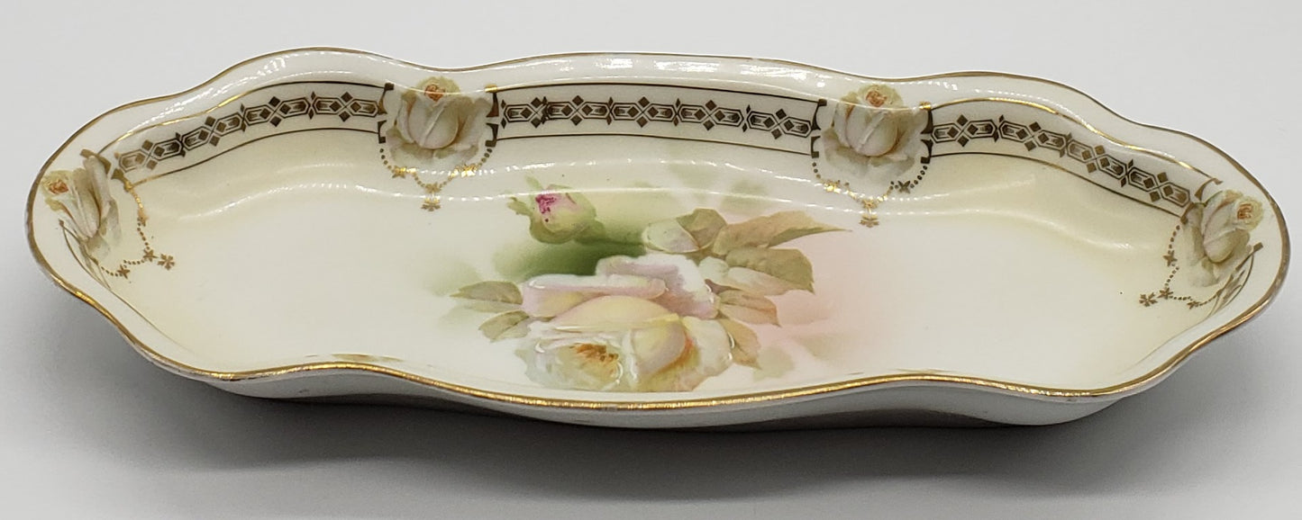 Royal Rudolstadt Prussia Rose Floral Vanity Tray Dish Marked Crown B Prussia
