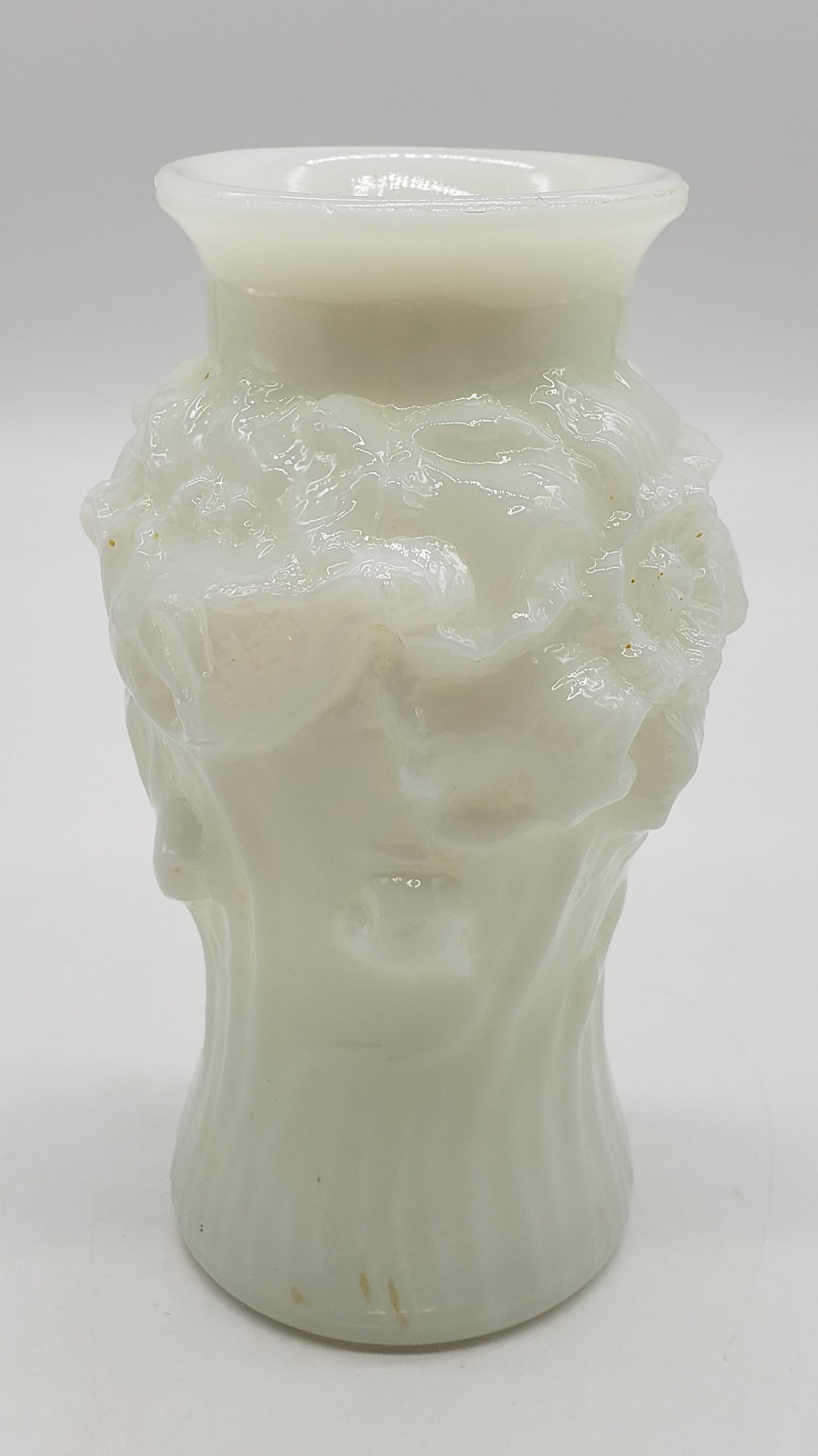 Open Rose Blown Milk Glass bubble bath soap bottle jar