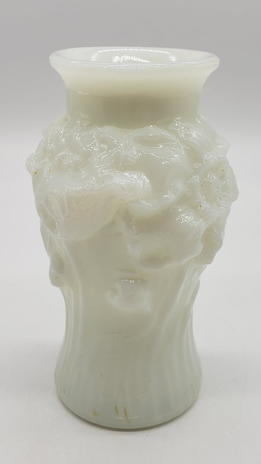 Open Rose Blown Milk Glass bubble bath soap bottle jar