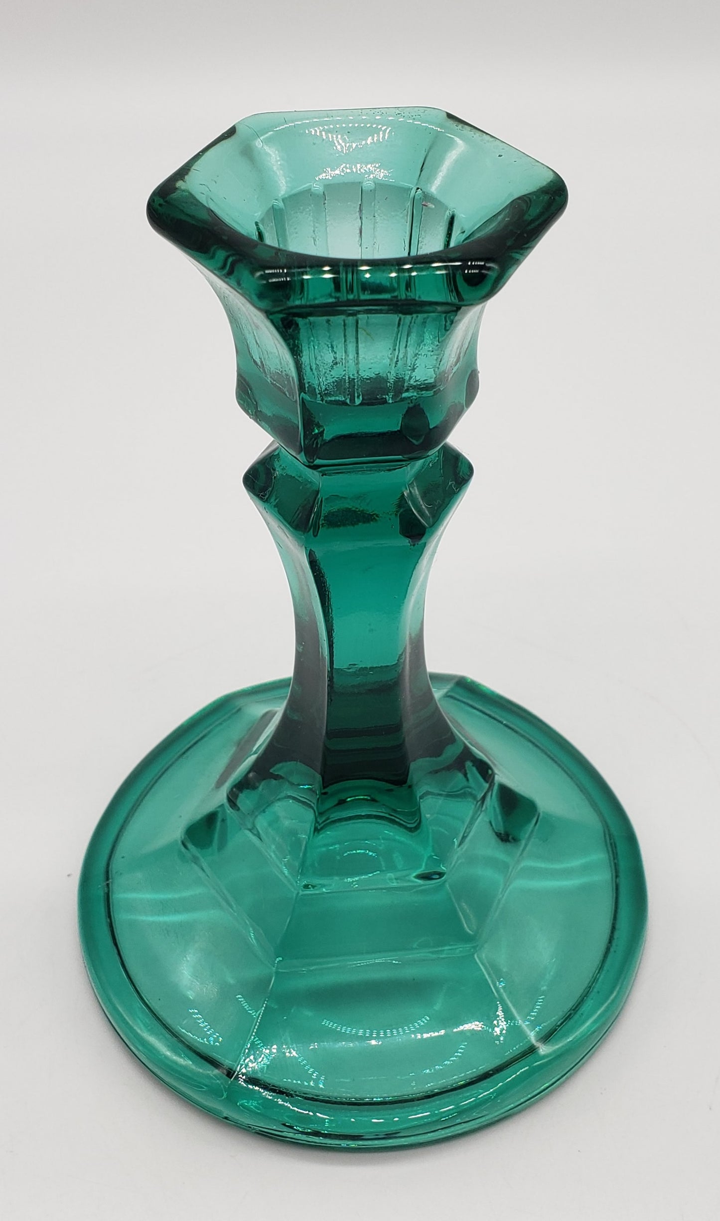 Indiana Glass Teal Green Glass Candlestick Holder