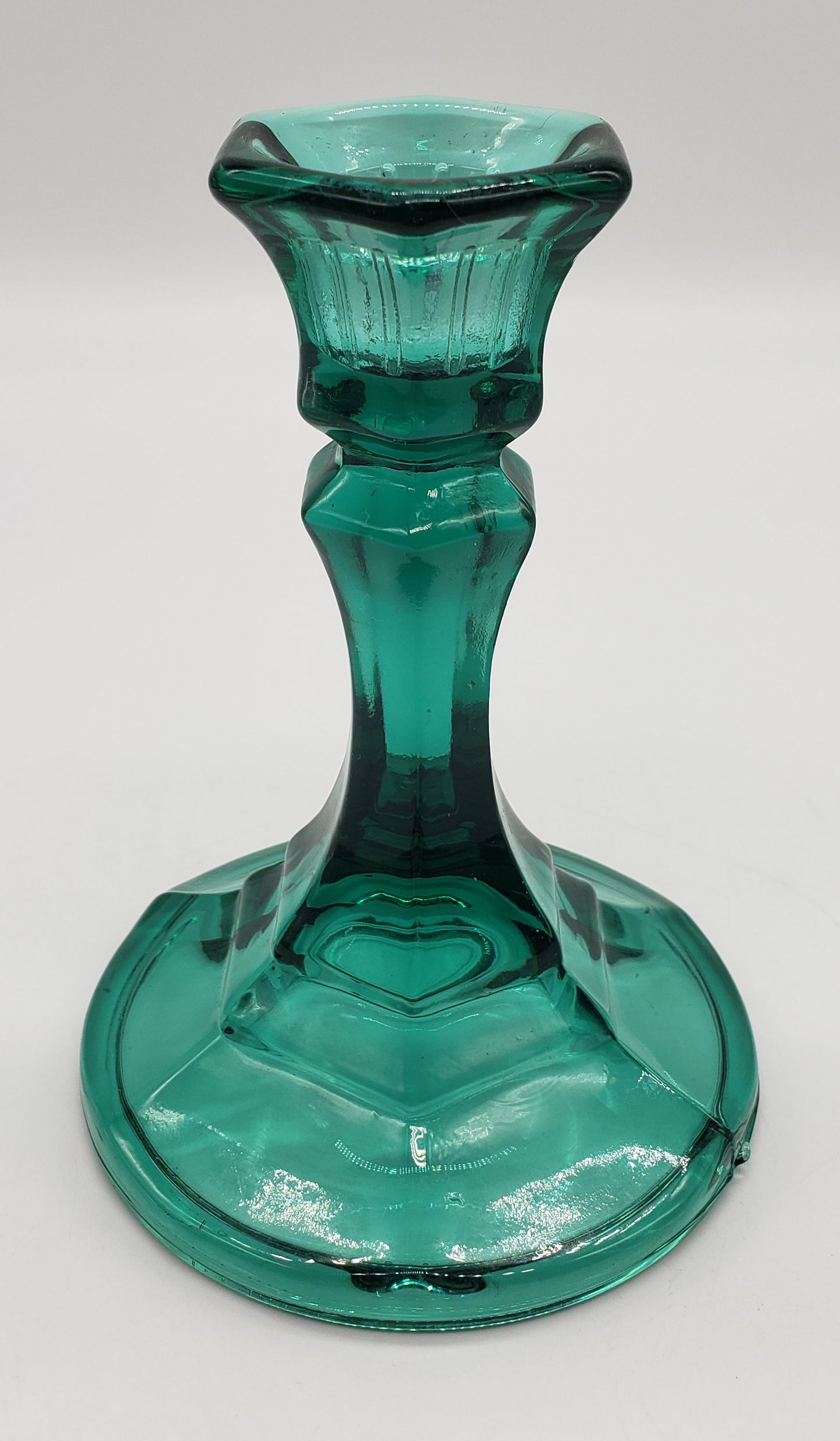 Indiana Glass Teal Green Glass Candlestick Holder