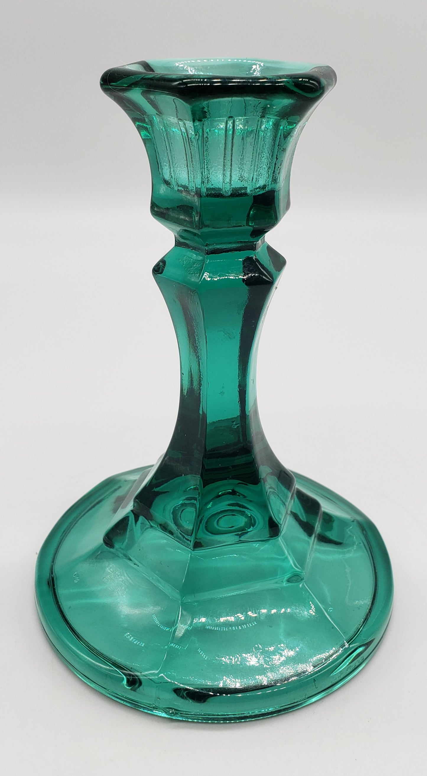 Indiana Glass Teal Green Glass Candlestick Holder