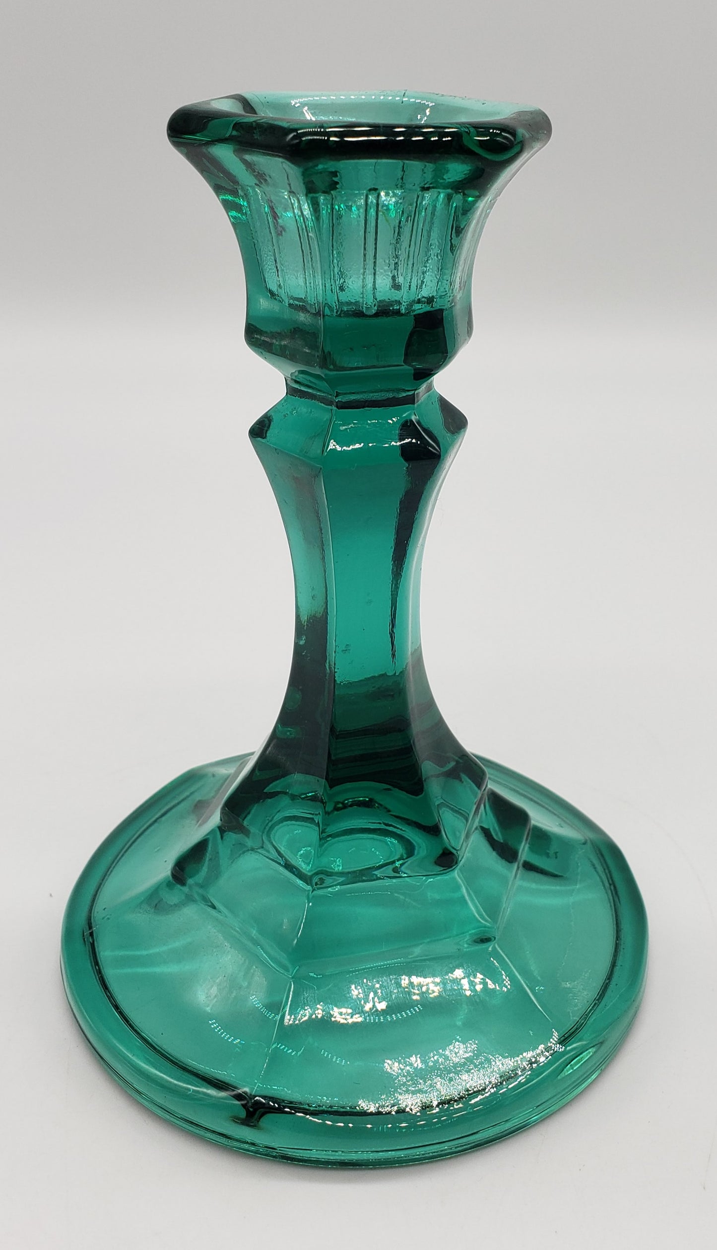 Indiana Glass Teal Green Glass Candlestick Holder