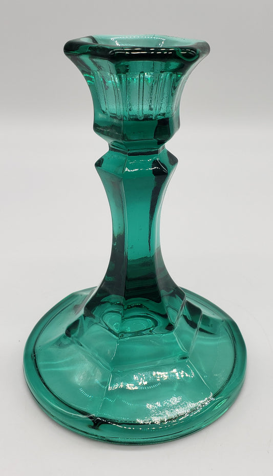 Indiana Glass Teal Green Glass Candlestick Holder