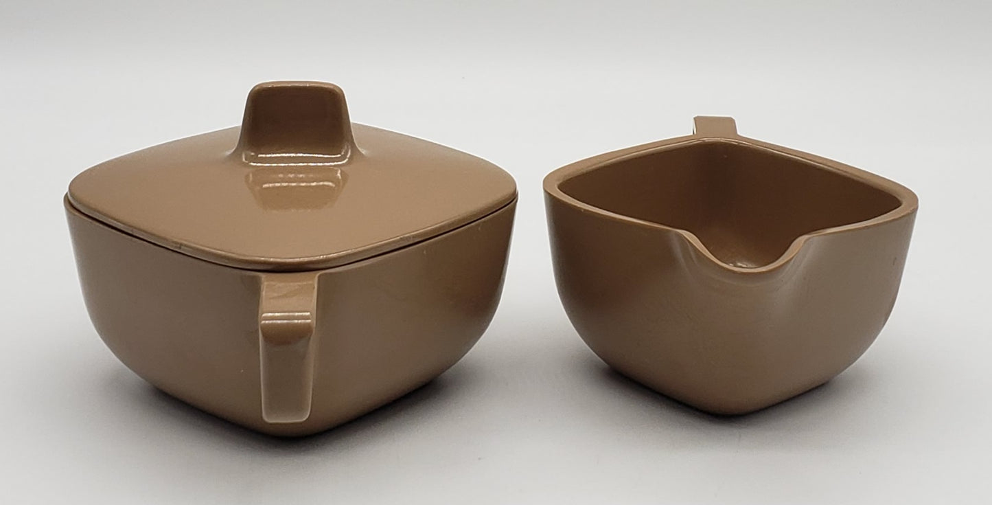 Melmac Brookpark Square Sugar Bowl & Creamer Brown