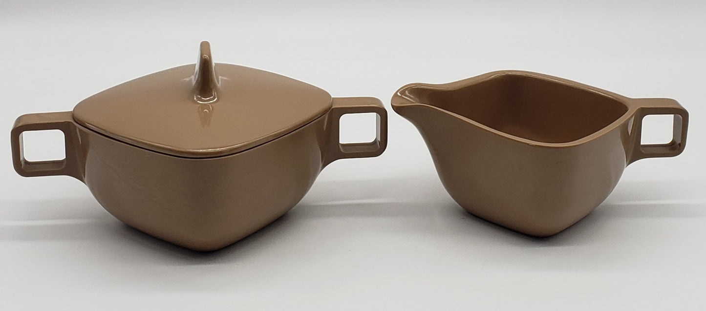 Melmac Brookpark Square Sugar Bowl & Creamer Brown