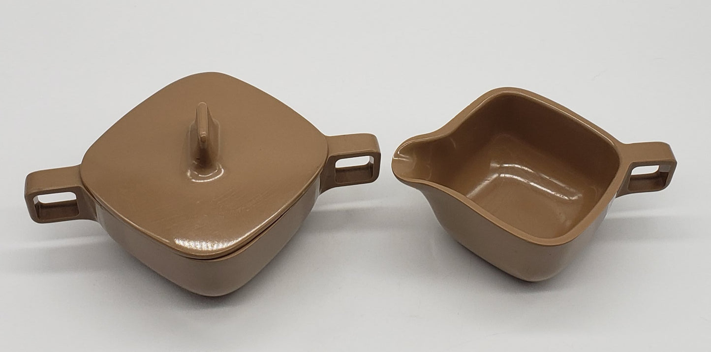Melmac Brookpark Square Sugar Bowl & Creamer Brown
