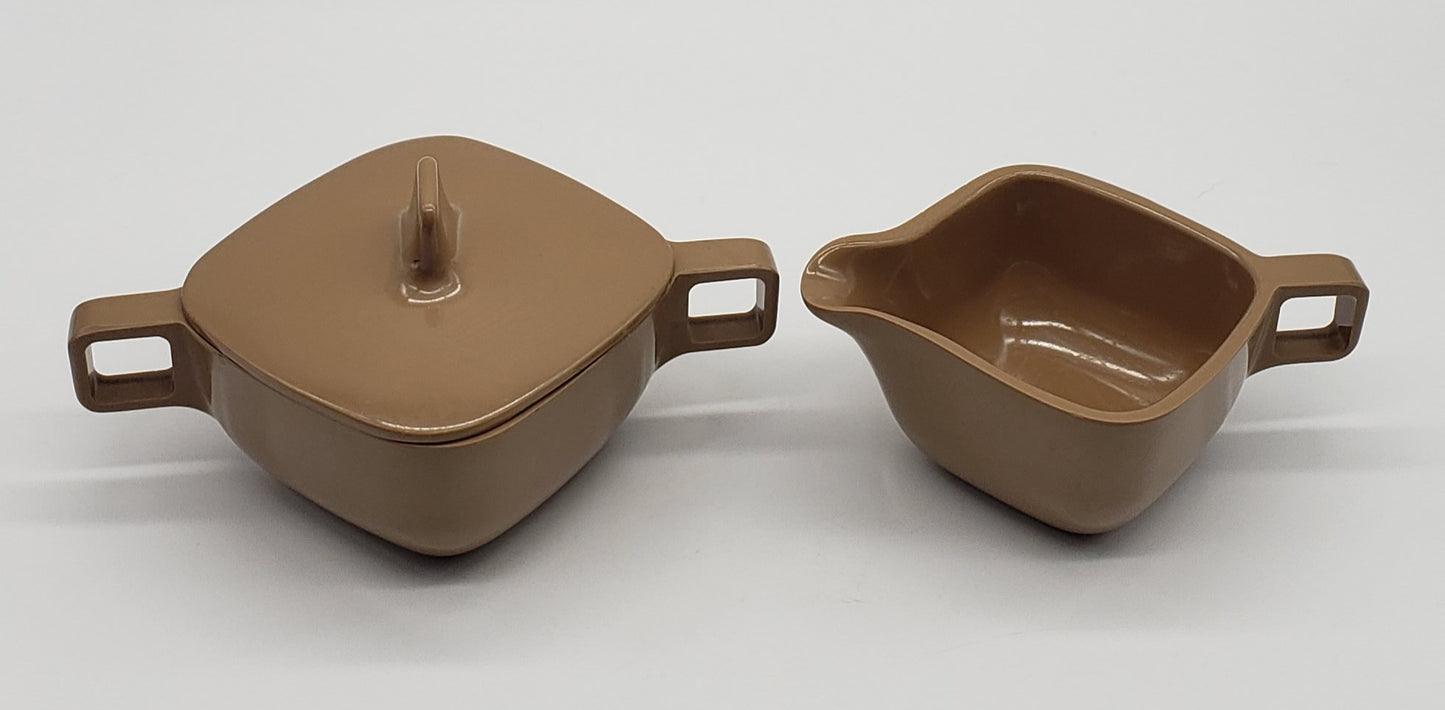 Melmac Brookpark Square Sugar Bowl & Creamer Brown