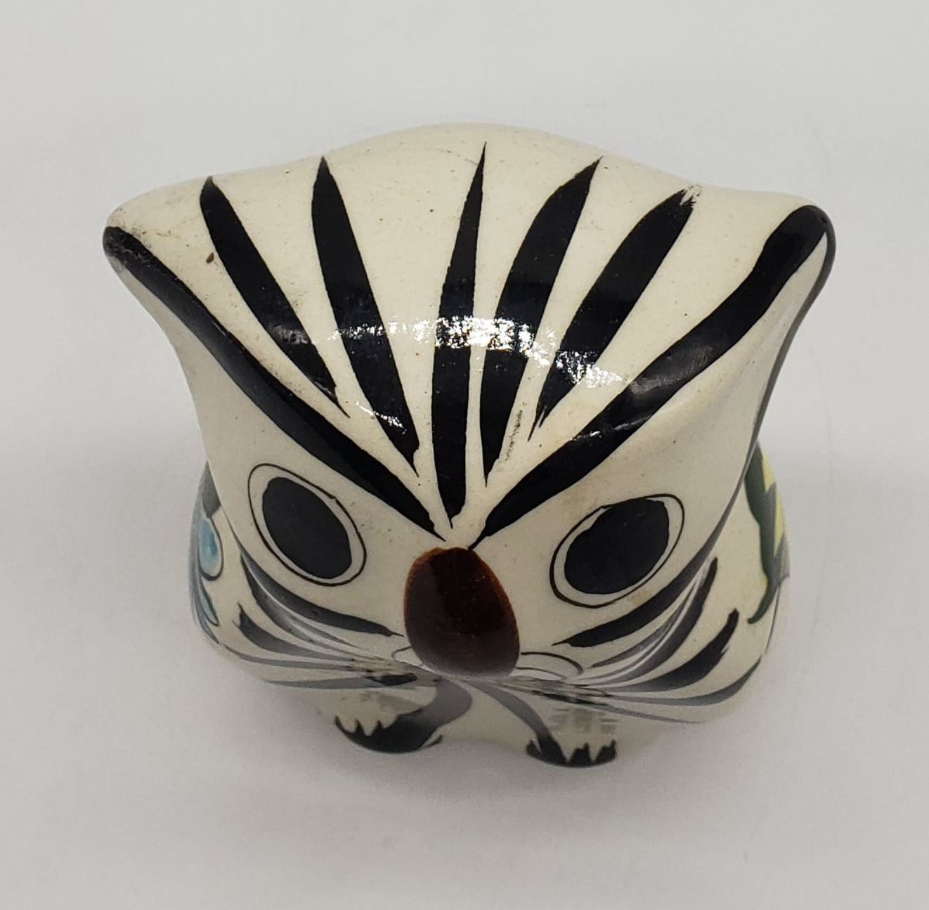 Mid-Century Mexican Hand Painted Tonala Pottery Owl Figurine
