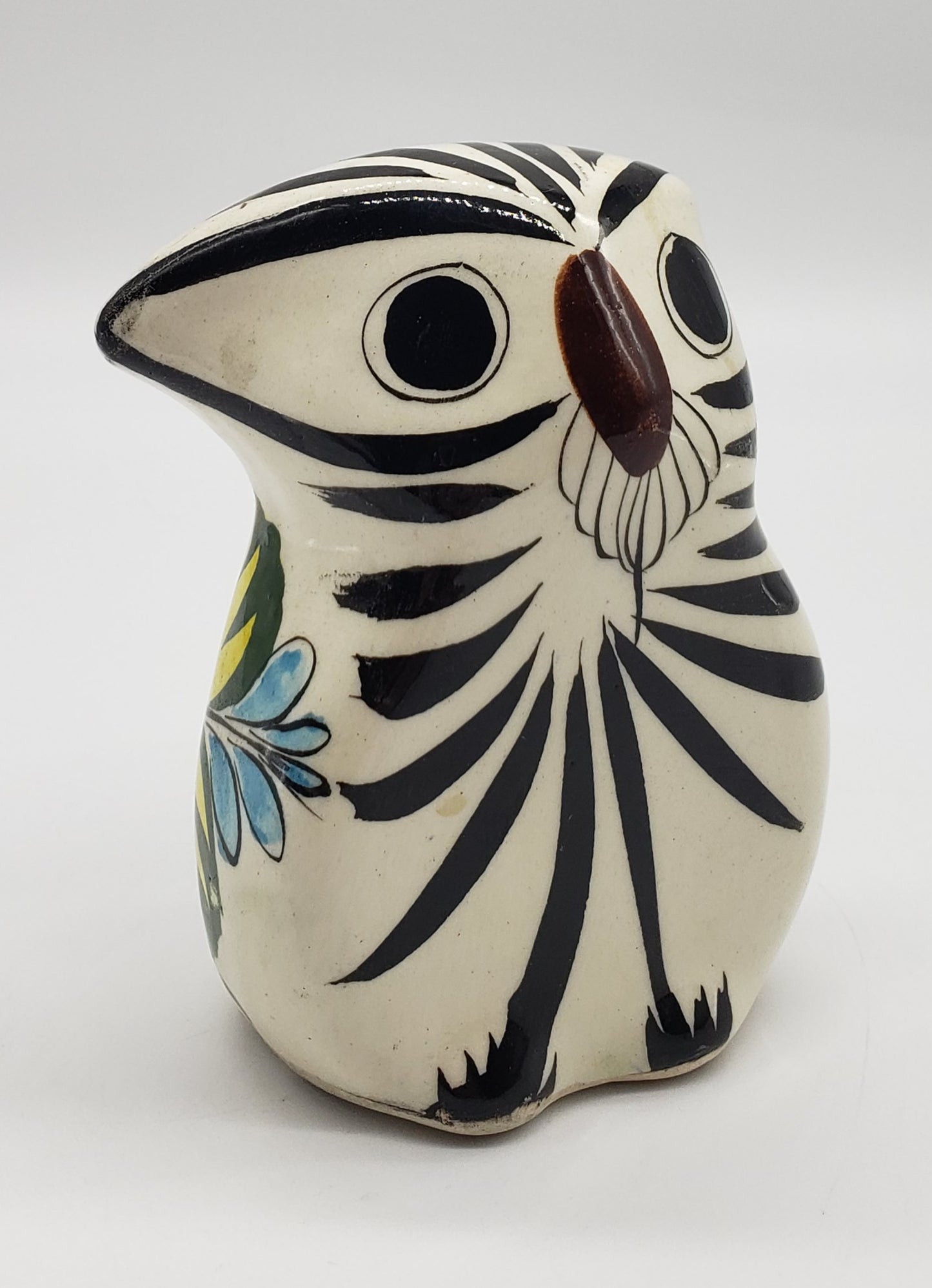 Mid-Century Mexican Hand Painted Tonala Pottery Owl Figurine