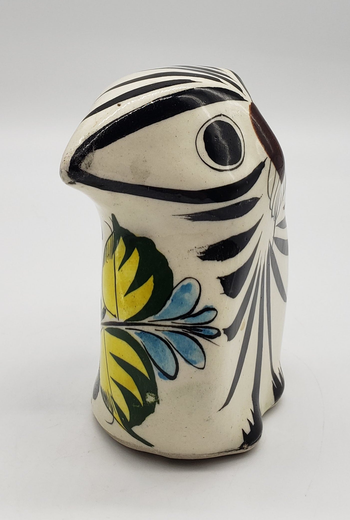 Mid-Century Mexican Hand Painted Tonala Pottery Owl Figurine